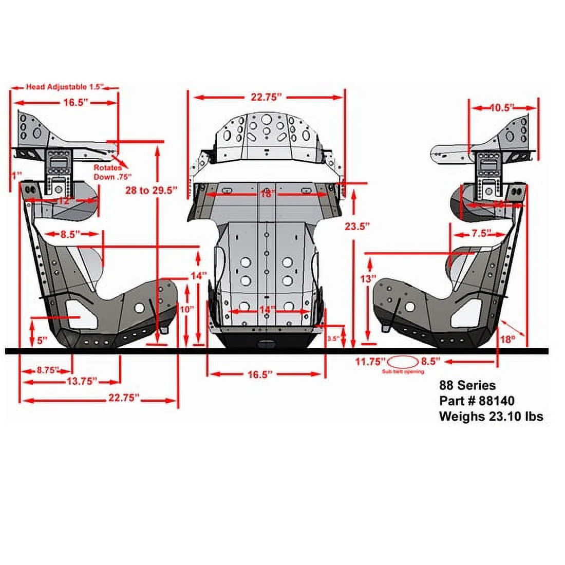 88 Series 18 Degree Racing Seat, 18 5 Inch Image 2
