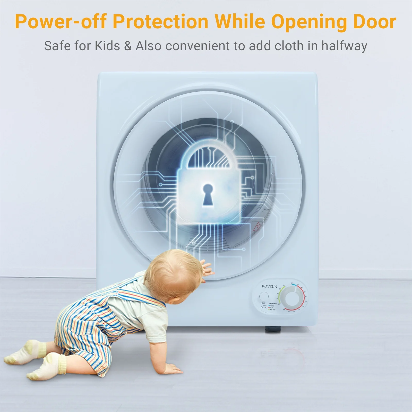 RovSun 110V White Stainless Steel Electric Tumble Dryer(Classic Knob Control)