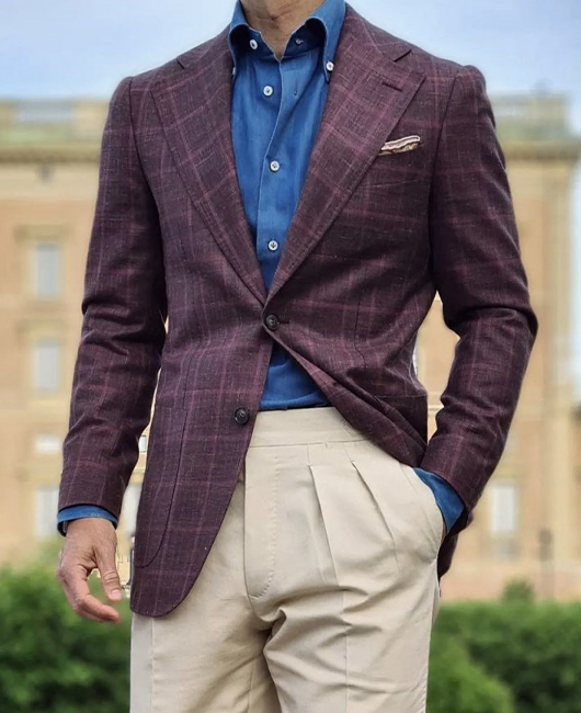 Blazer vintage à carreaux, revers cranté, deux poches et deux boutons