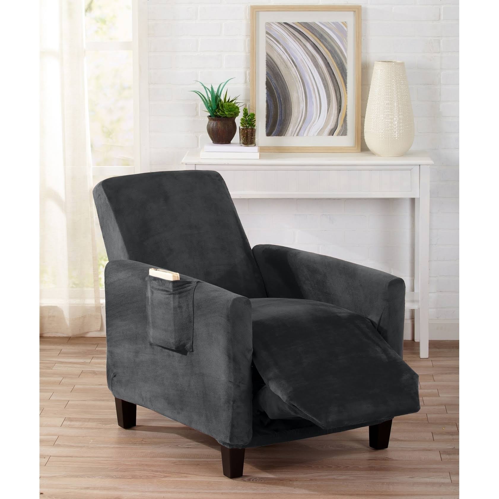 Velvet Stretch Slipcover - Gale Collection Recliner / Dark Grey