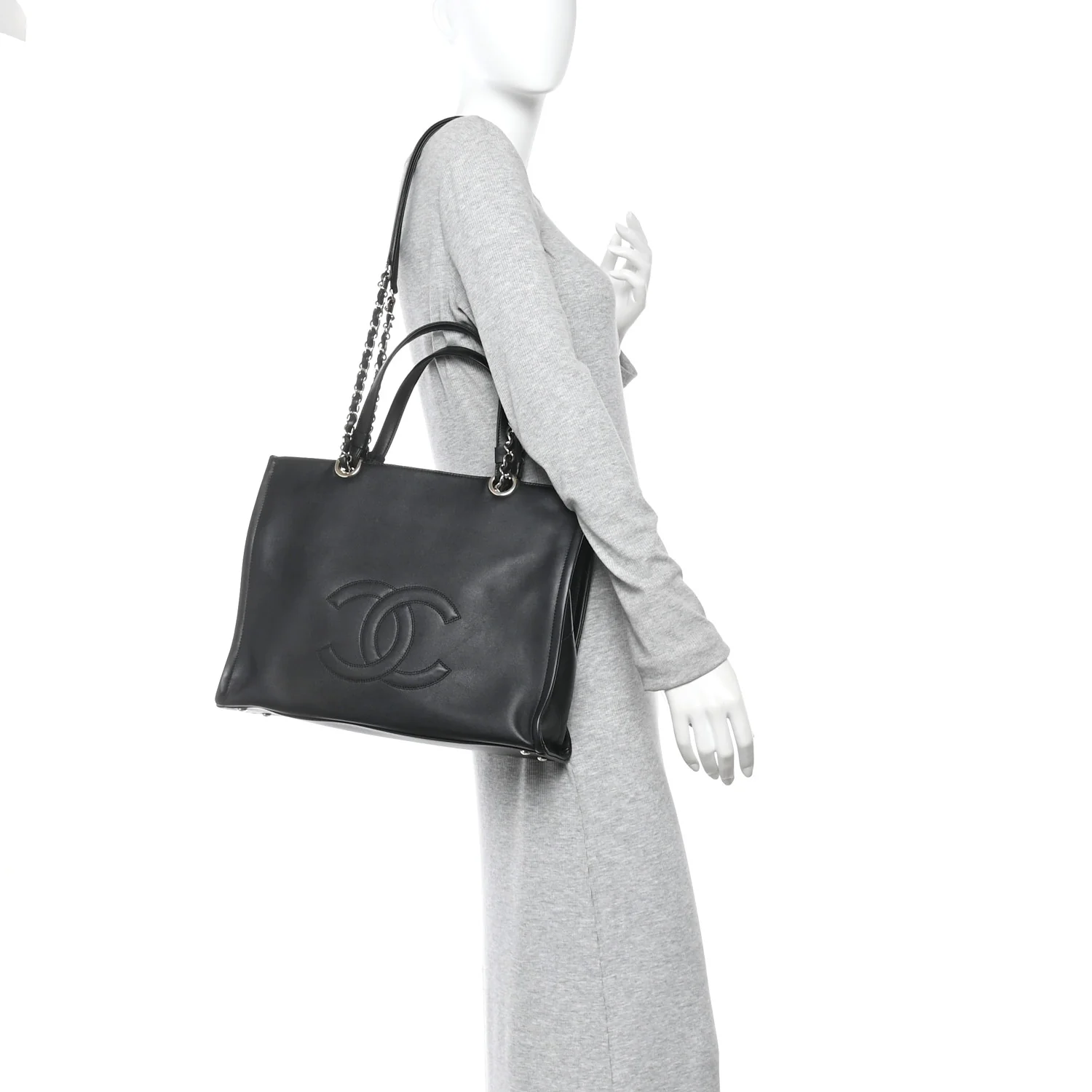 Calfskin CC Zipped Shopping Tote Black