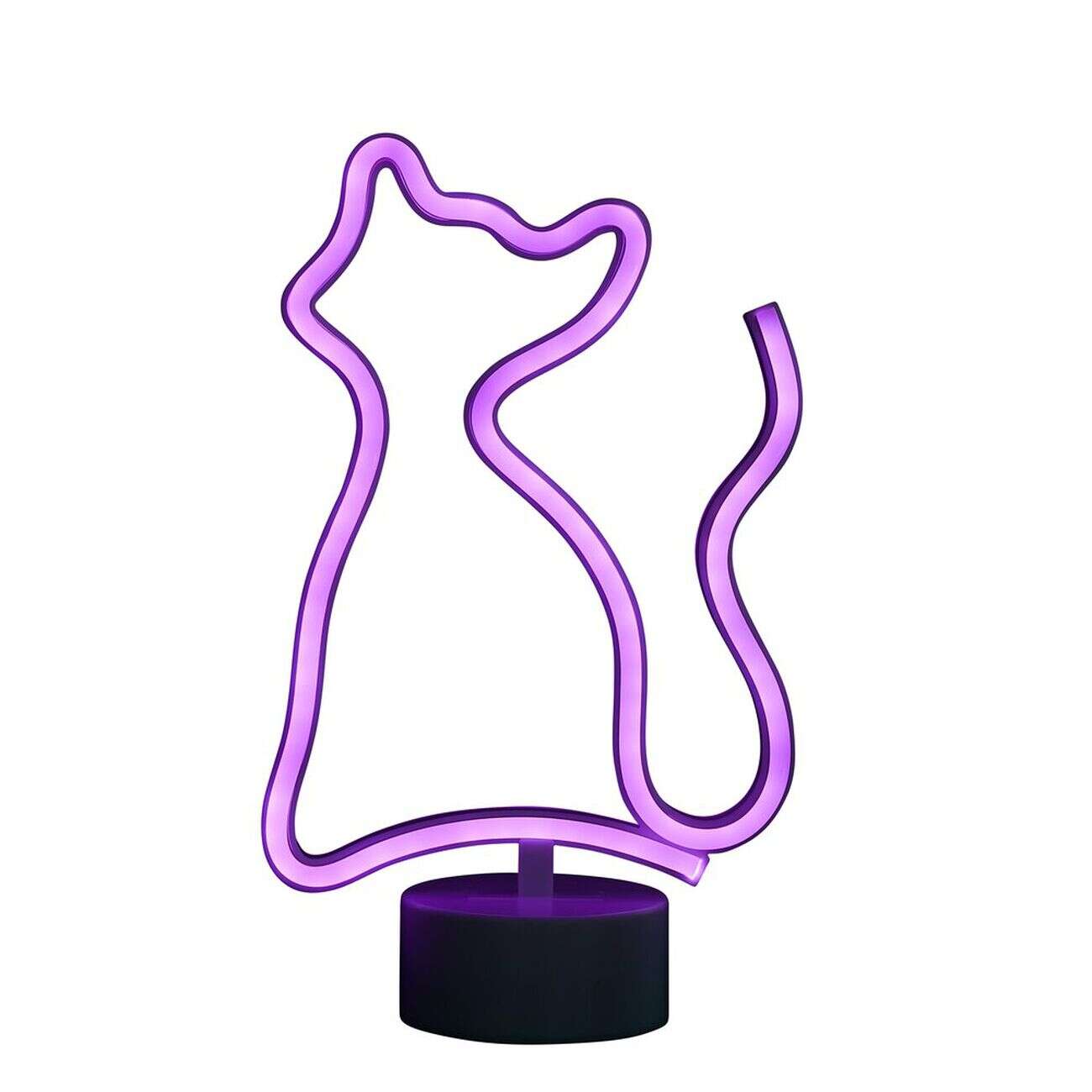 Lampe néon sur base forme chat PVC 27x17cm rose