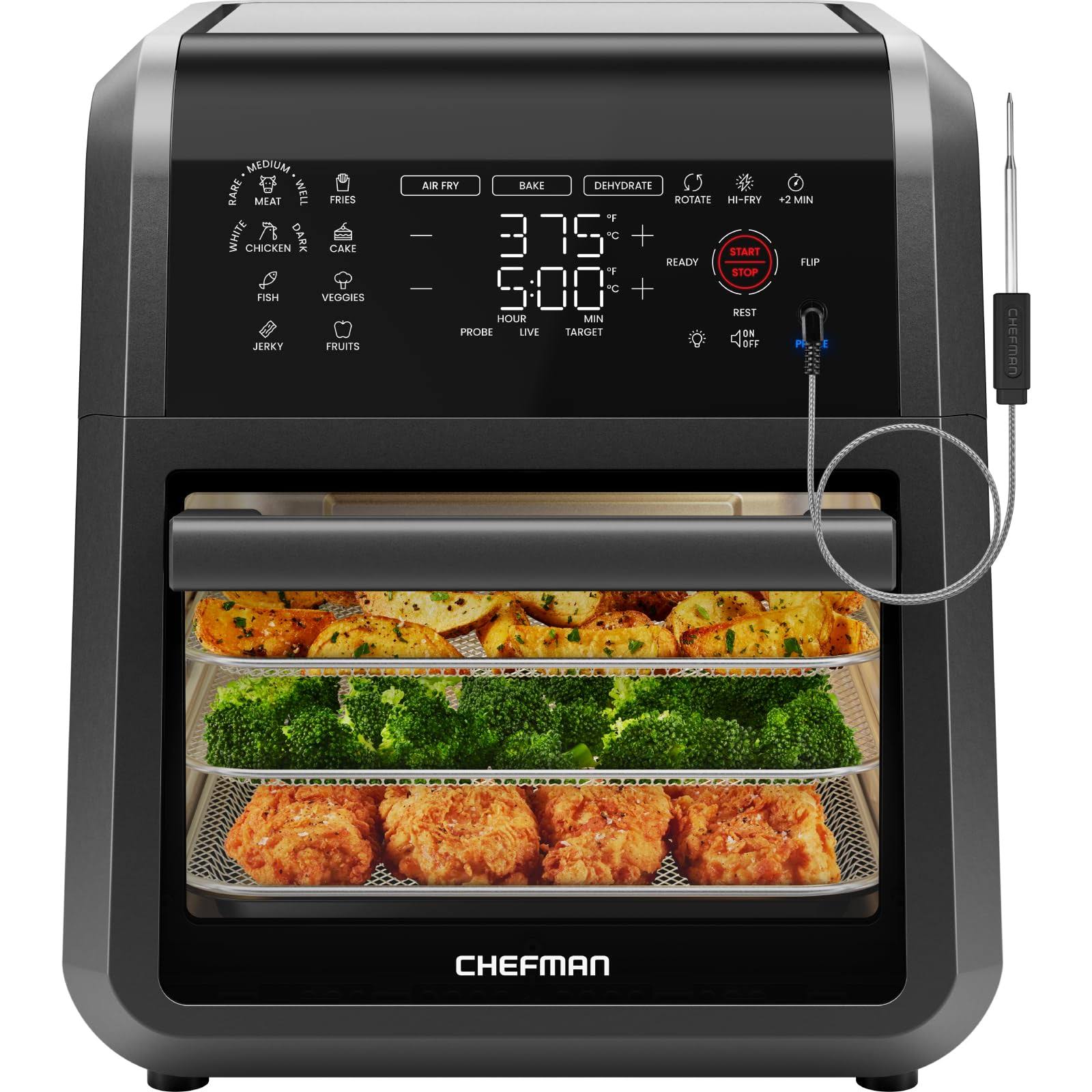 Chefman ExacTemp 12 Quart 5-in-1 Air Fryer with Integrated Smart Cooking Thermometer