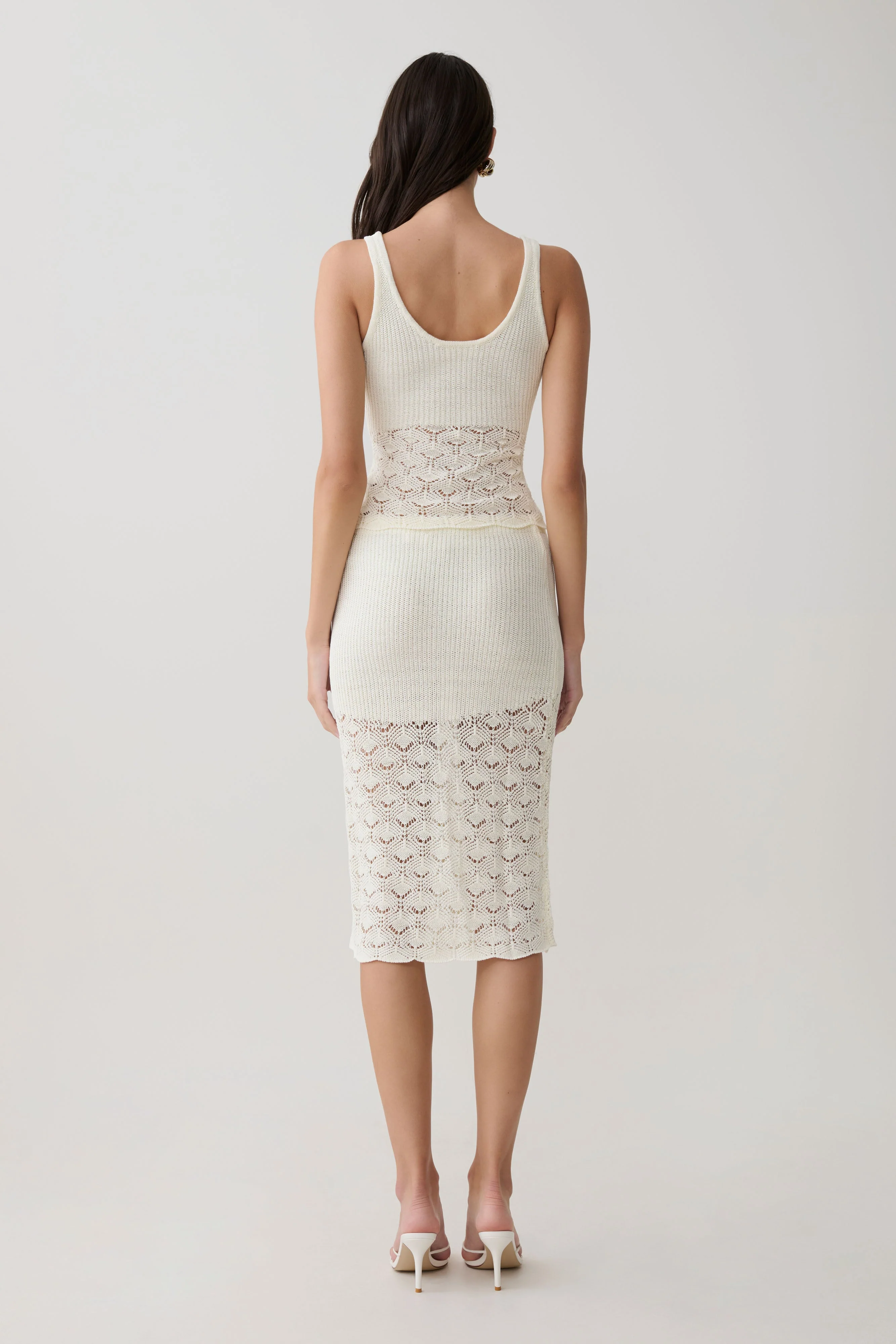 Atlantis Crochet Knit Midi Skirt - White