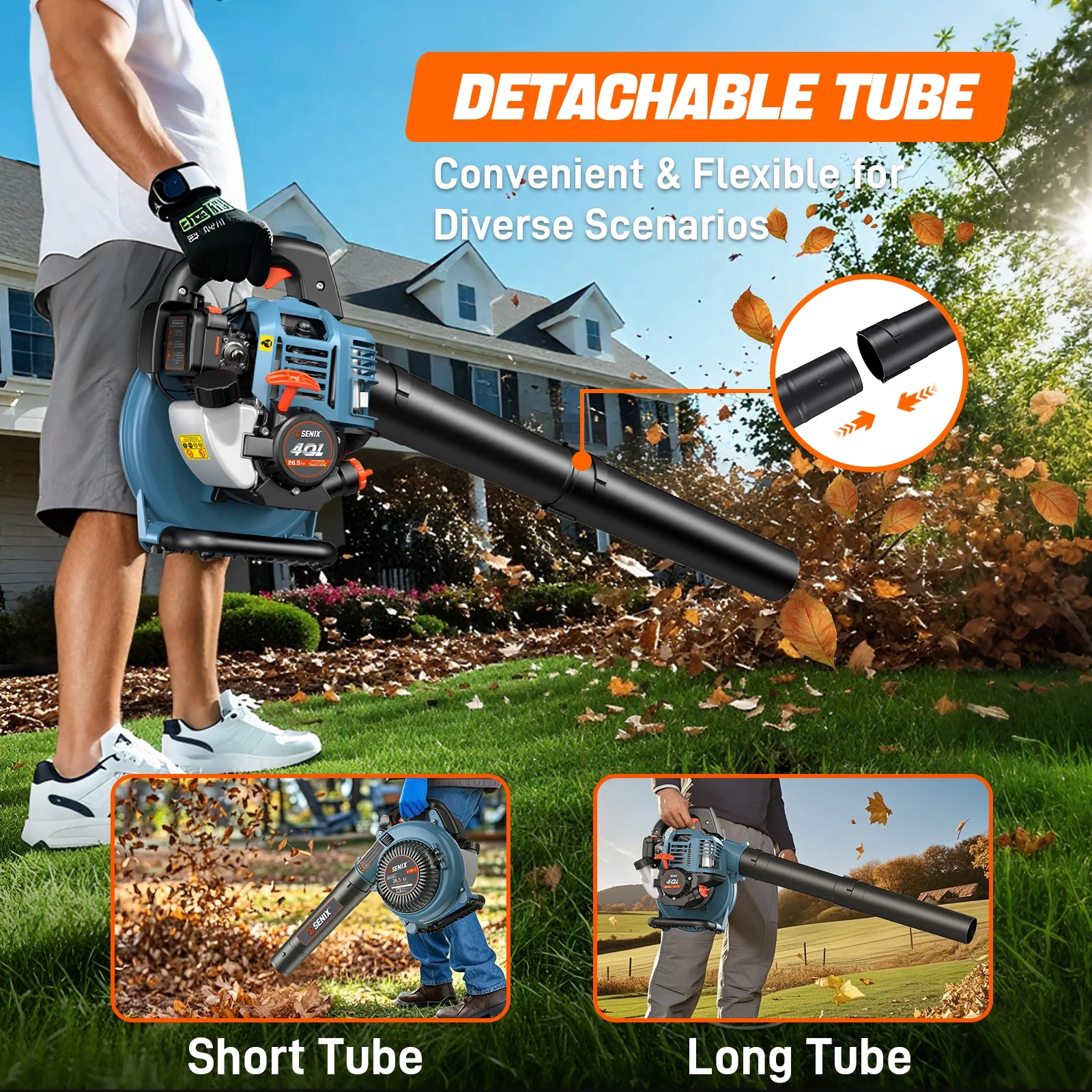 4QL 26.5cc 4-Cycle Gas Powered Leaf Blower, 410 CFM/125 MPH, Dual-Grip Handle, Lightweight, BL4QL-L(26.5cc 410CFM-Handheld) - Image 6