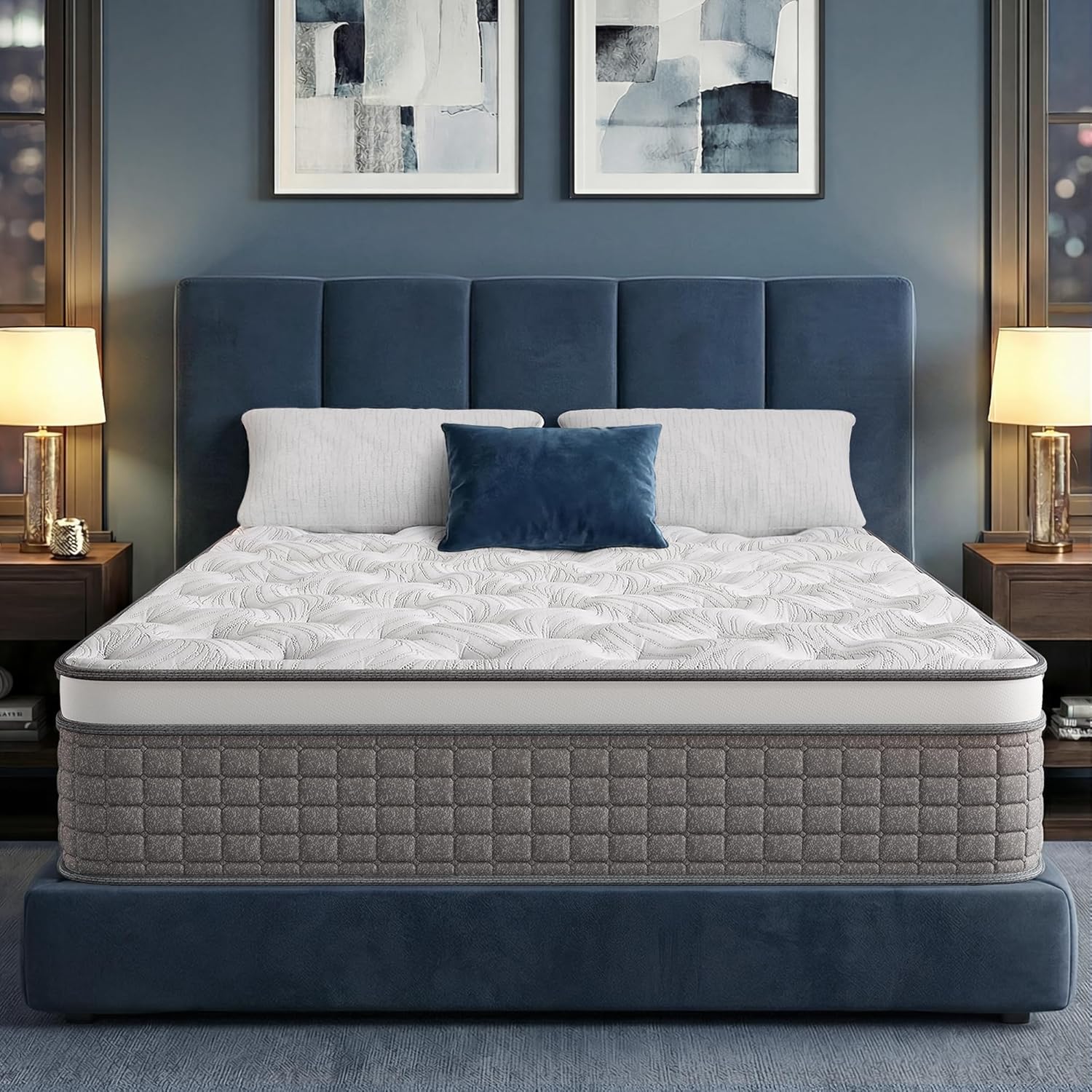 Matelas BedsPick King Size en boîte, 30 cm d'épaisseur, matelas hybride souple avec mousse à mémoire de forme et ressorts ensachés individuellement pour un soutien optimal, certifié CertiPUR-US, sans fibre de verre, soulagement des points de pression