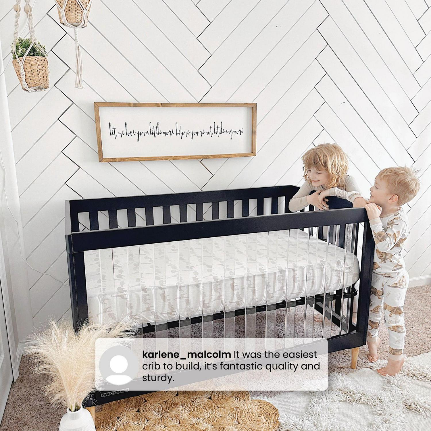 Delta Children Austin Acrylic 4 - in - 1 Convertible Baby Crib - Greenguard Gold Certified. Bianca White/Natural