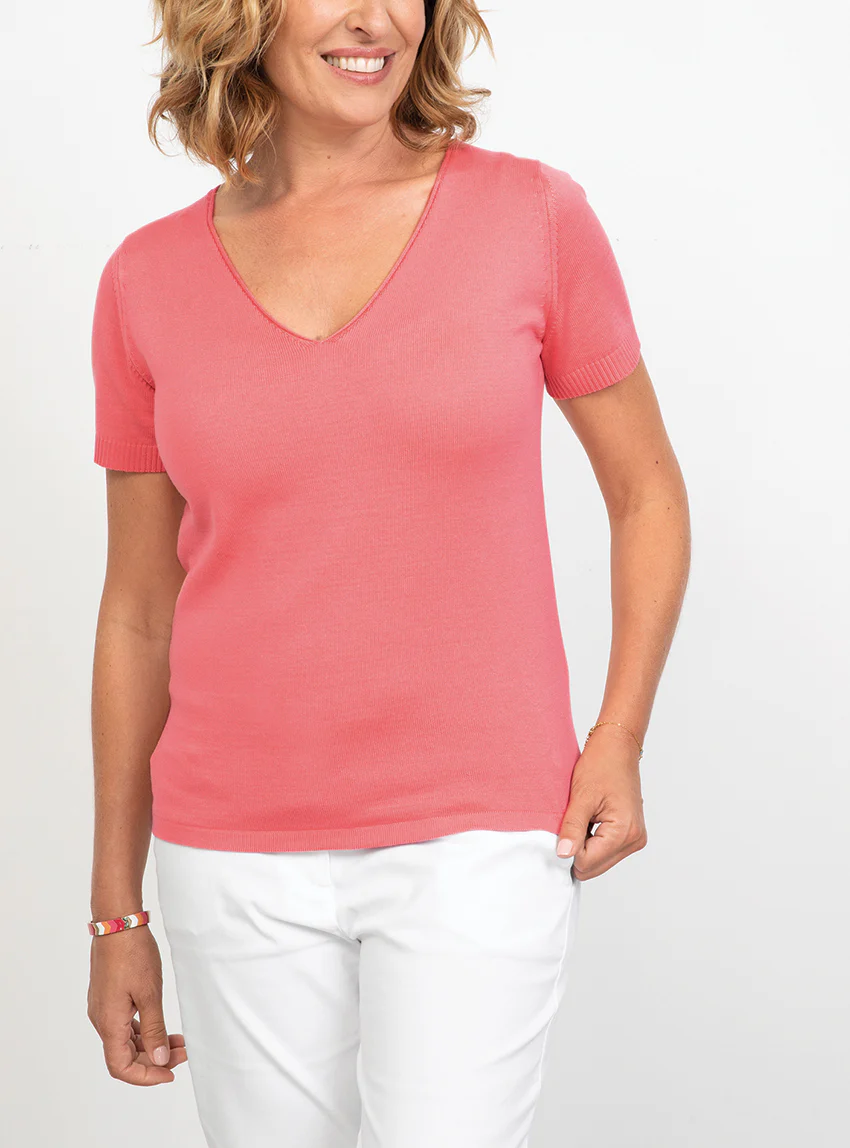 Pull femme manches courtes en coton Rose