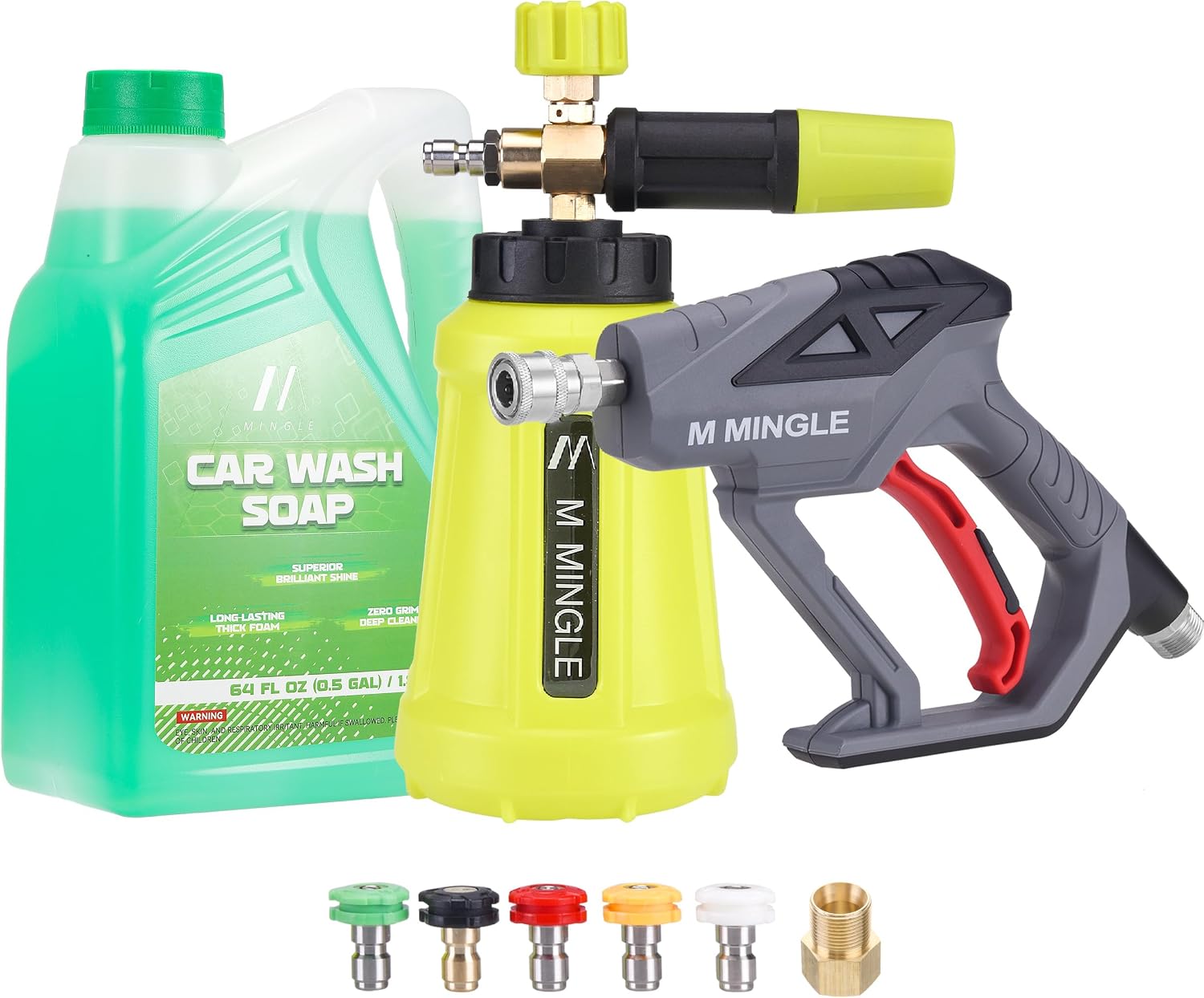 M MINGLE Pressure Washer Foam Cannon Kit, Car Wash Brush with Long Handle