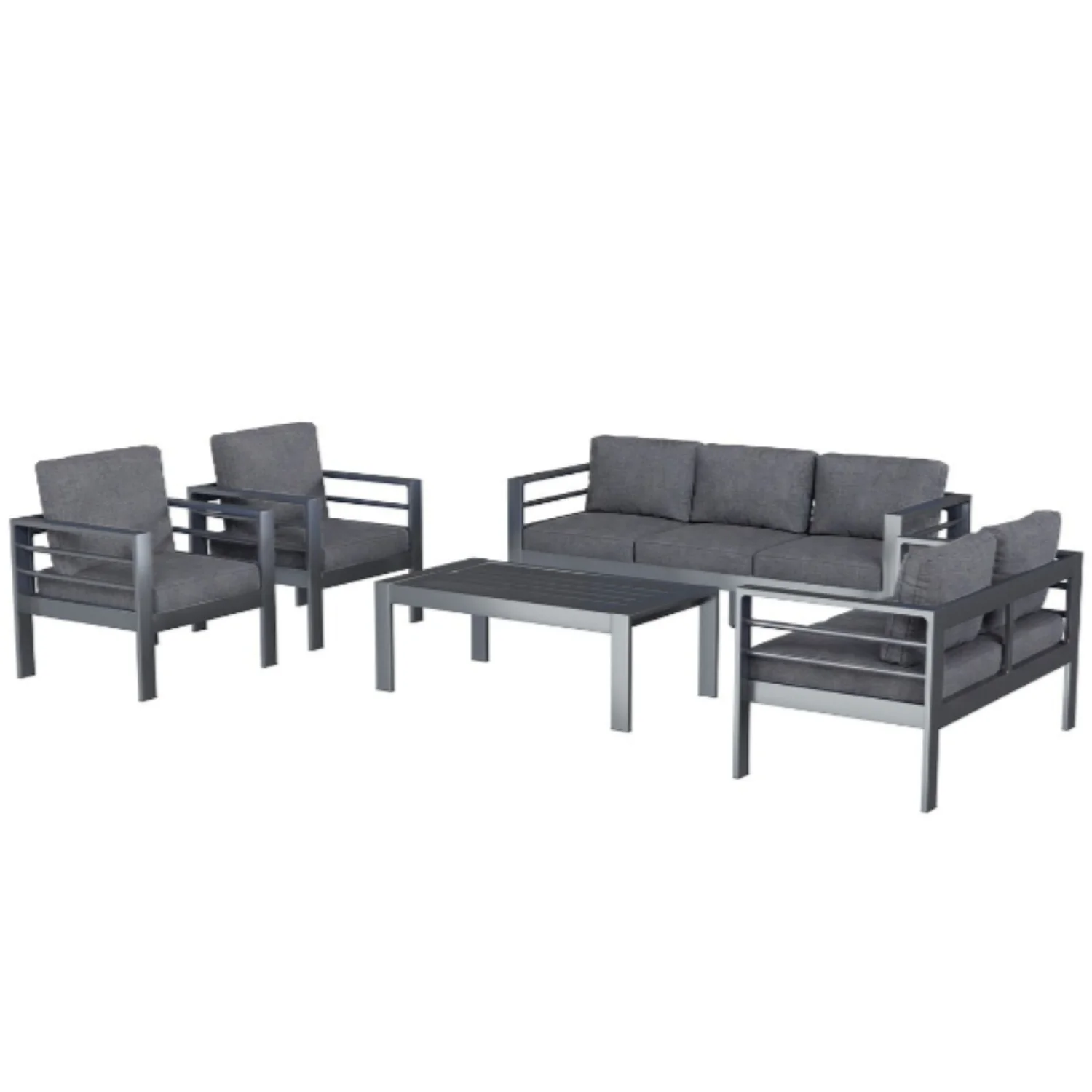 AECOJOY Aluminum Patio Furniture Set, 5 Pieces Outdoor Sectional Sofa Set, Dark Gray