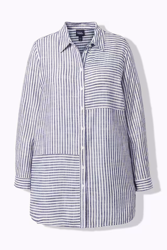 Mixed Stripe Linen Blend Tunic Blouse