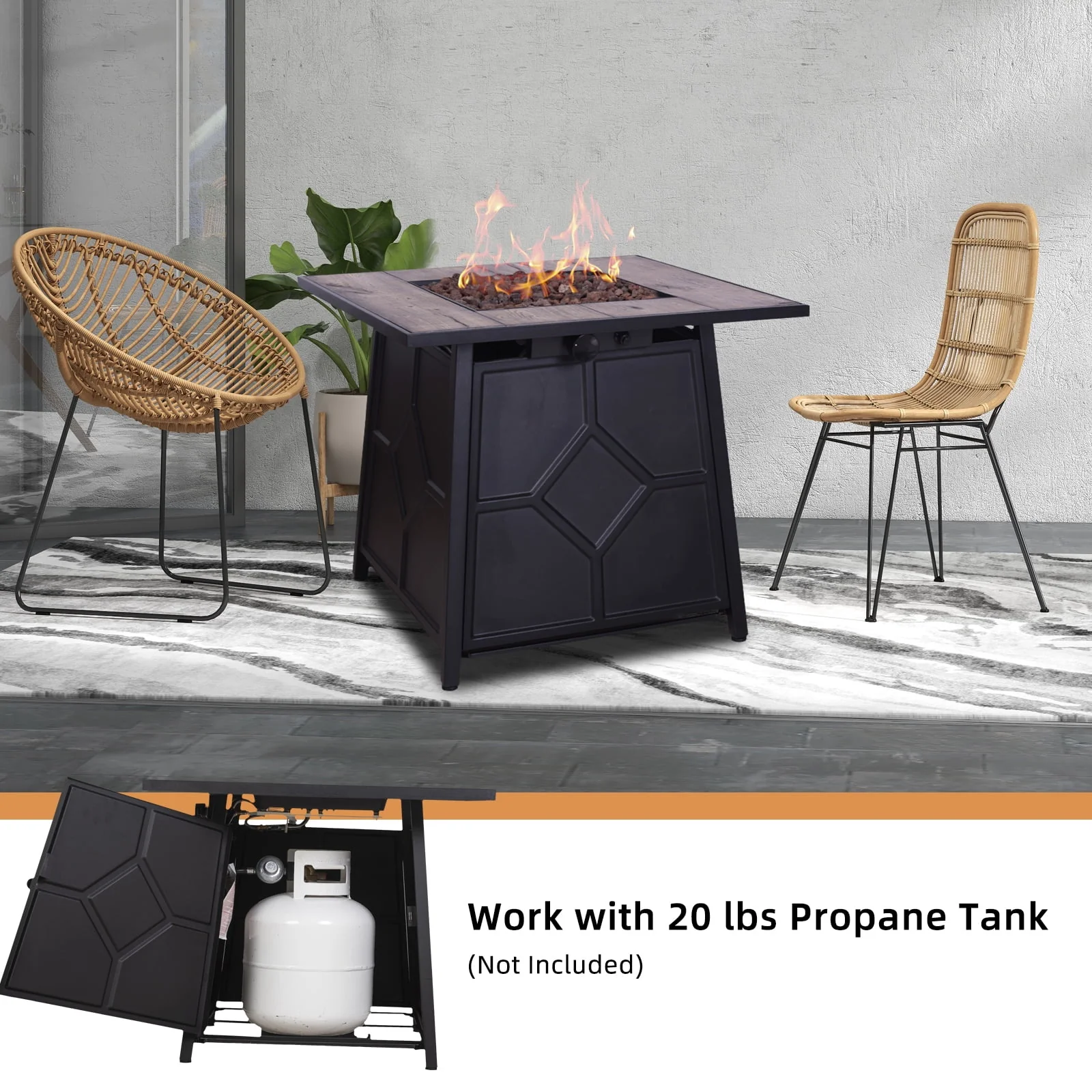 Afterglow Outdoor 28 Propane Fire Pit Table for Outside Patio Backyard Garden | Terra Fab Top & Steel Base