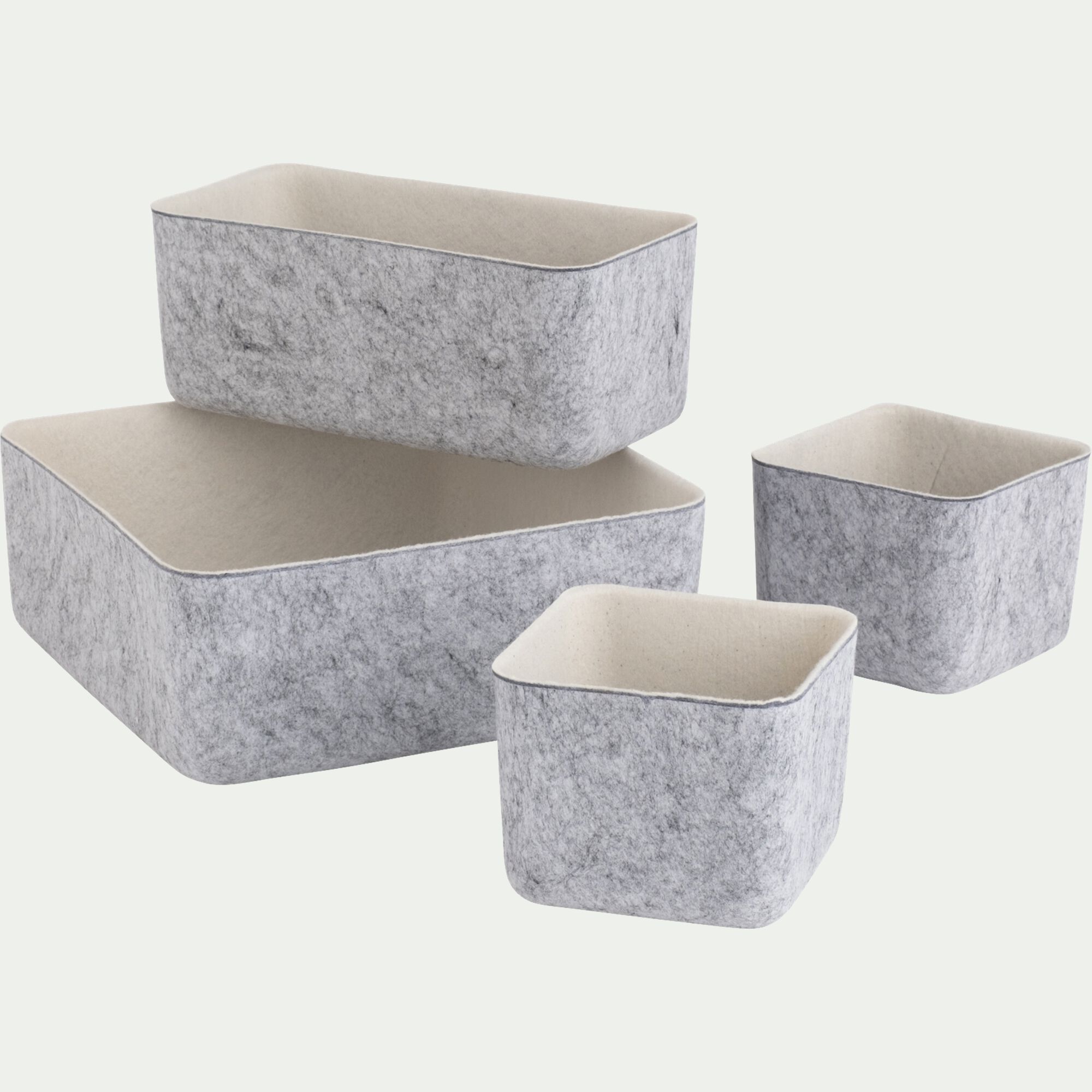 ALBIN - Lot de paniers de rangement en feutrine - gris