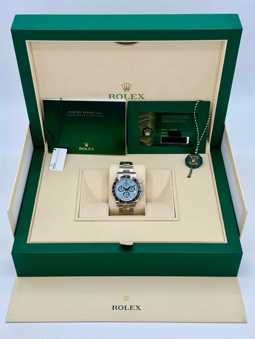 [Super Clone]Rolex Daytona 40mm Platinum Ice Blue Diamond Baguette Dial  m126506-0002