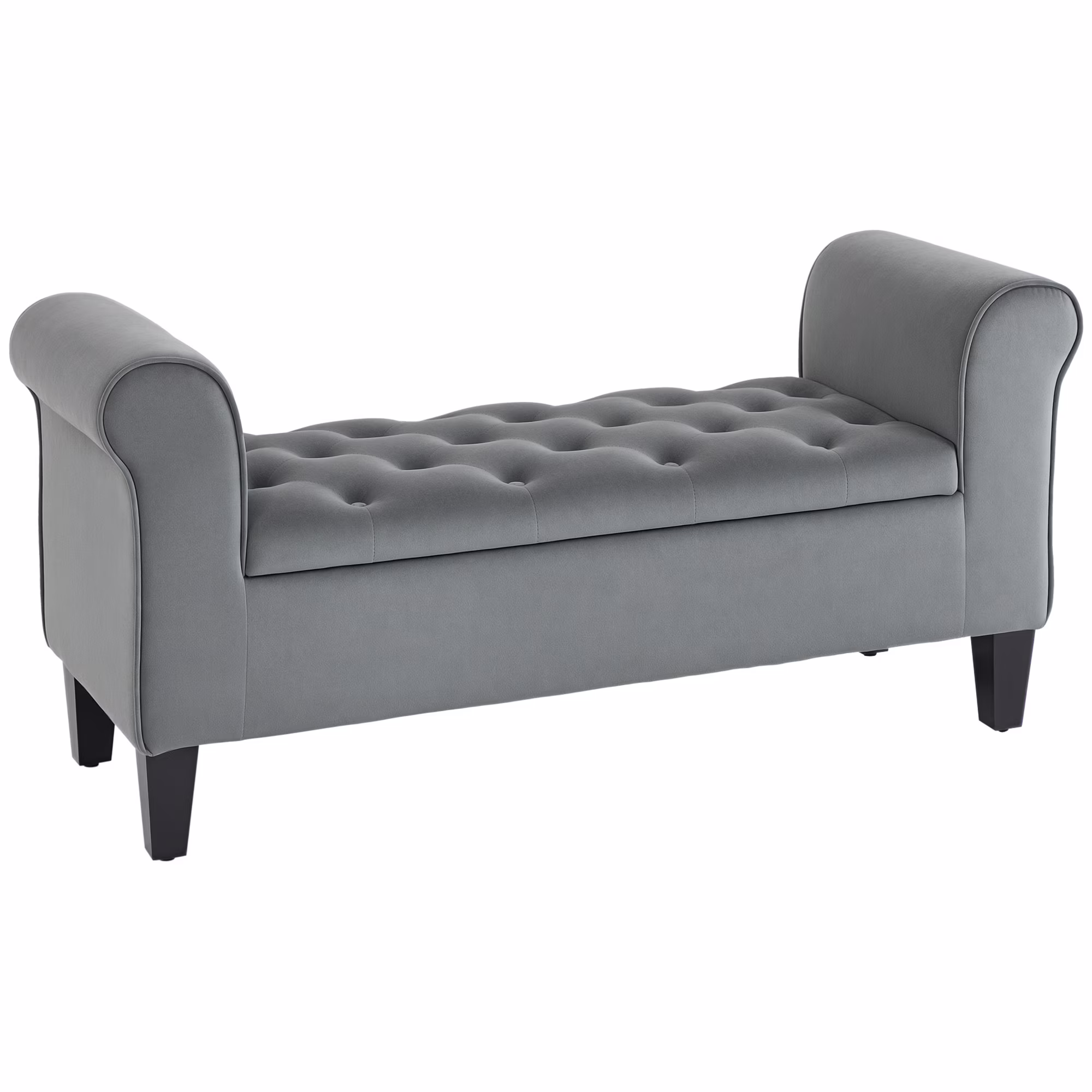 HOMCOM Button-Tufted Storage Ottoman Bench, Upholstered Bench with Rolled Armrests for Living Room or Hallway, Blue(Blue)