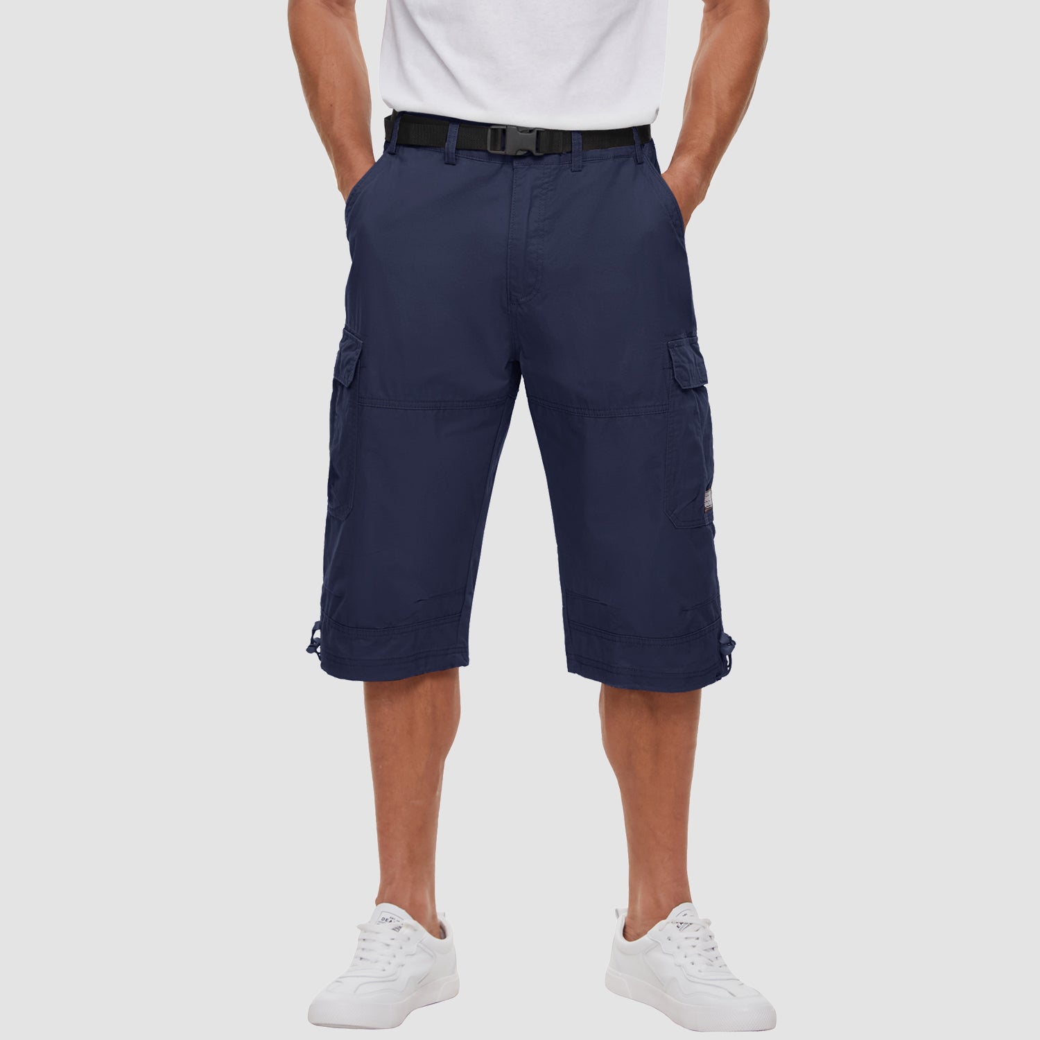 Short cargo 3/4 pour homme en coton ripstop léger avec plusieurs poches