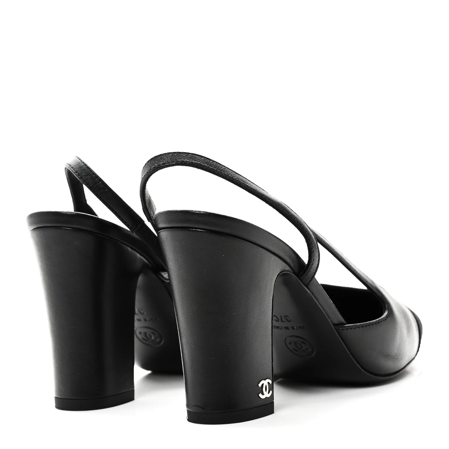 Lambskin Grosgrain Cap Toe CC Slingback Pumps 37 Black