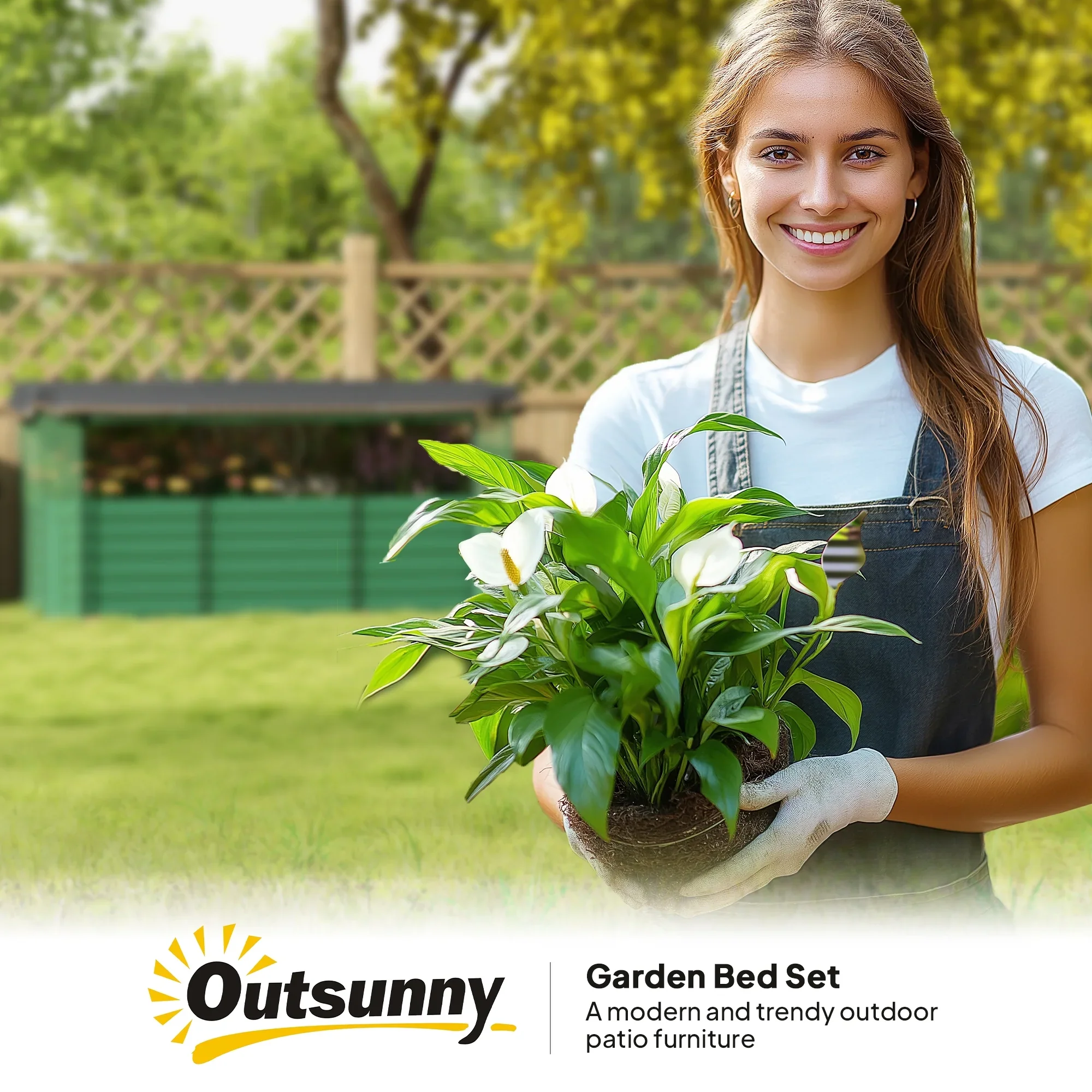 Outsunny Galvanized Raised Garden Bed, Planter Box with Crop Cage and Shade Cloth, Green