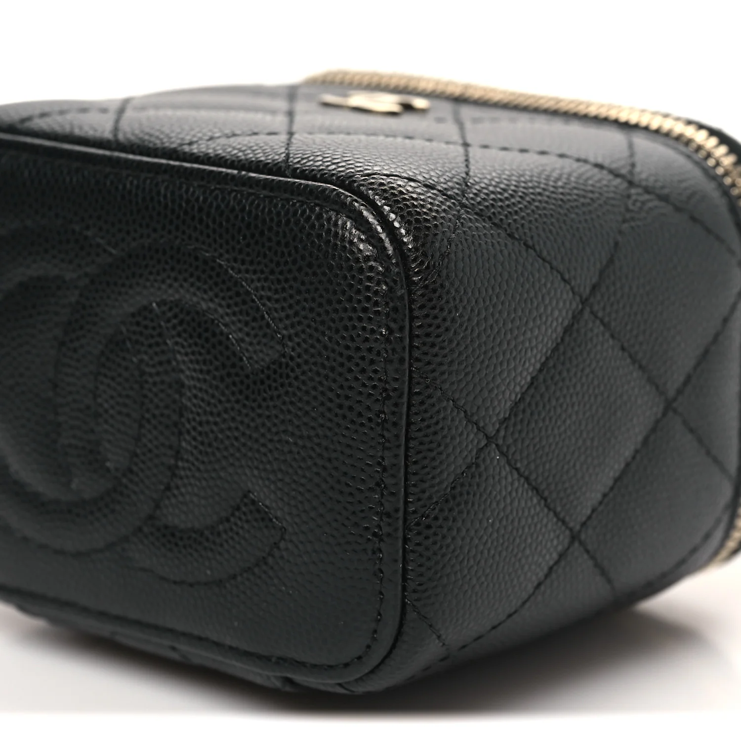 Caviar Quilted Mini Vanity Case With Chain Black