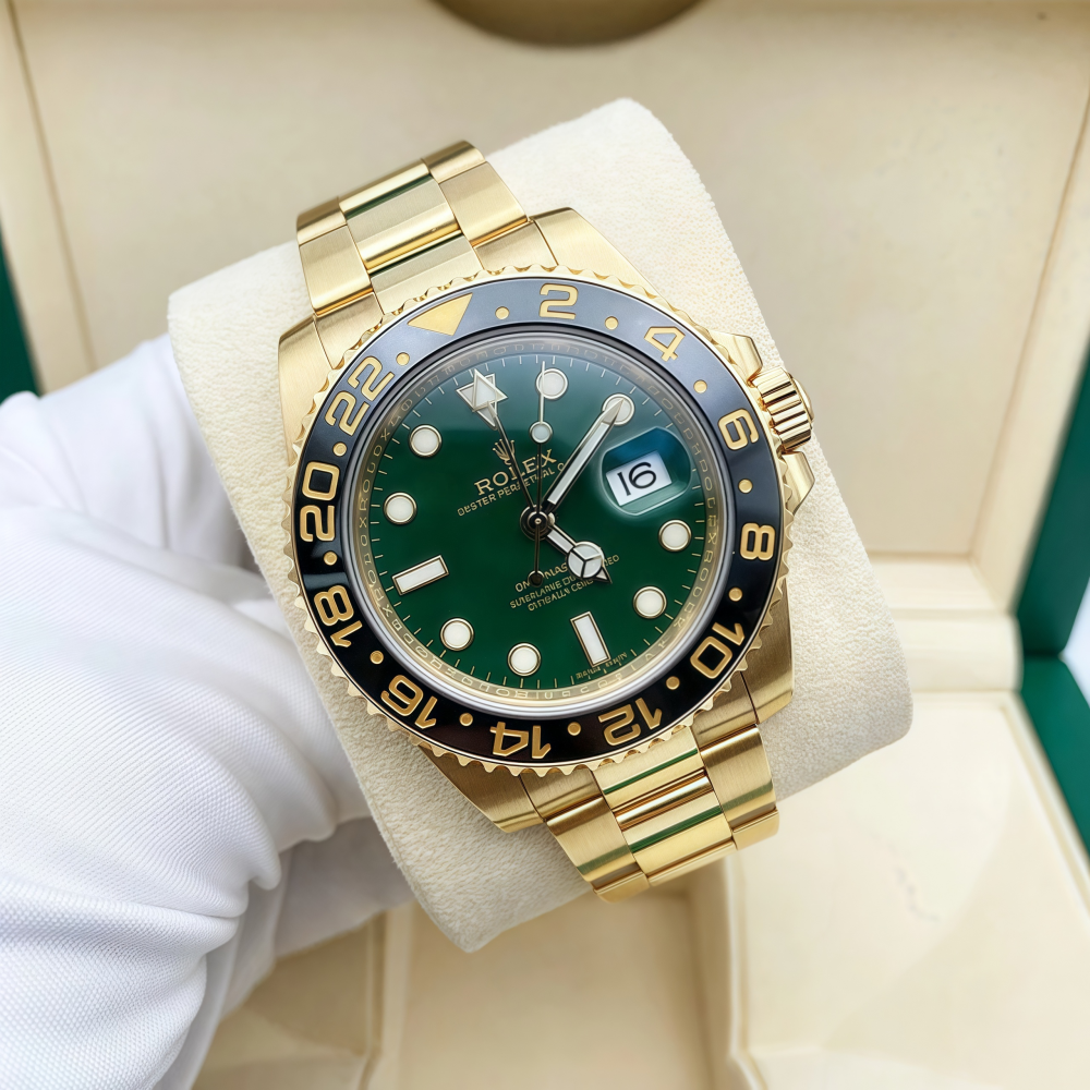 [Super Clone]Rolex 40mm GMT Master II Yellow Gold Green Dial - 116718gso