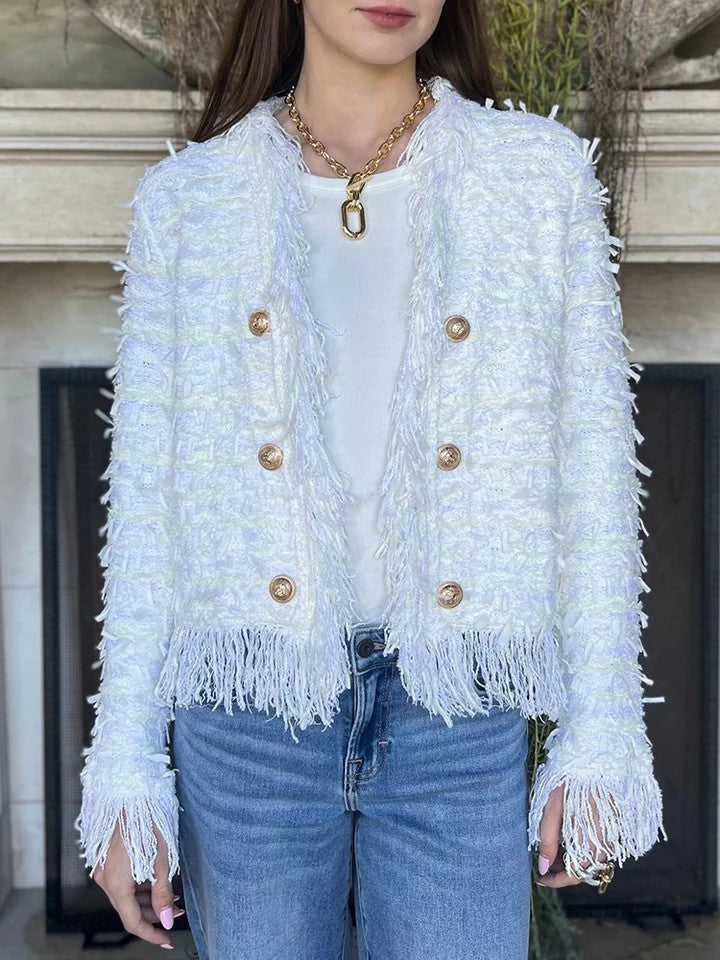 Cardigan à franges pour femmes en maille