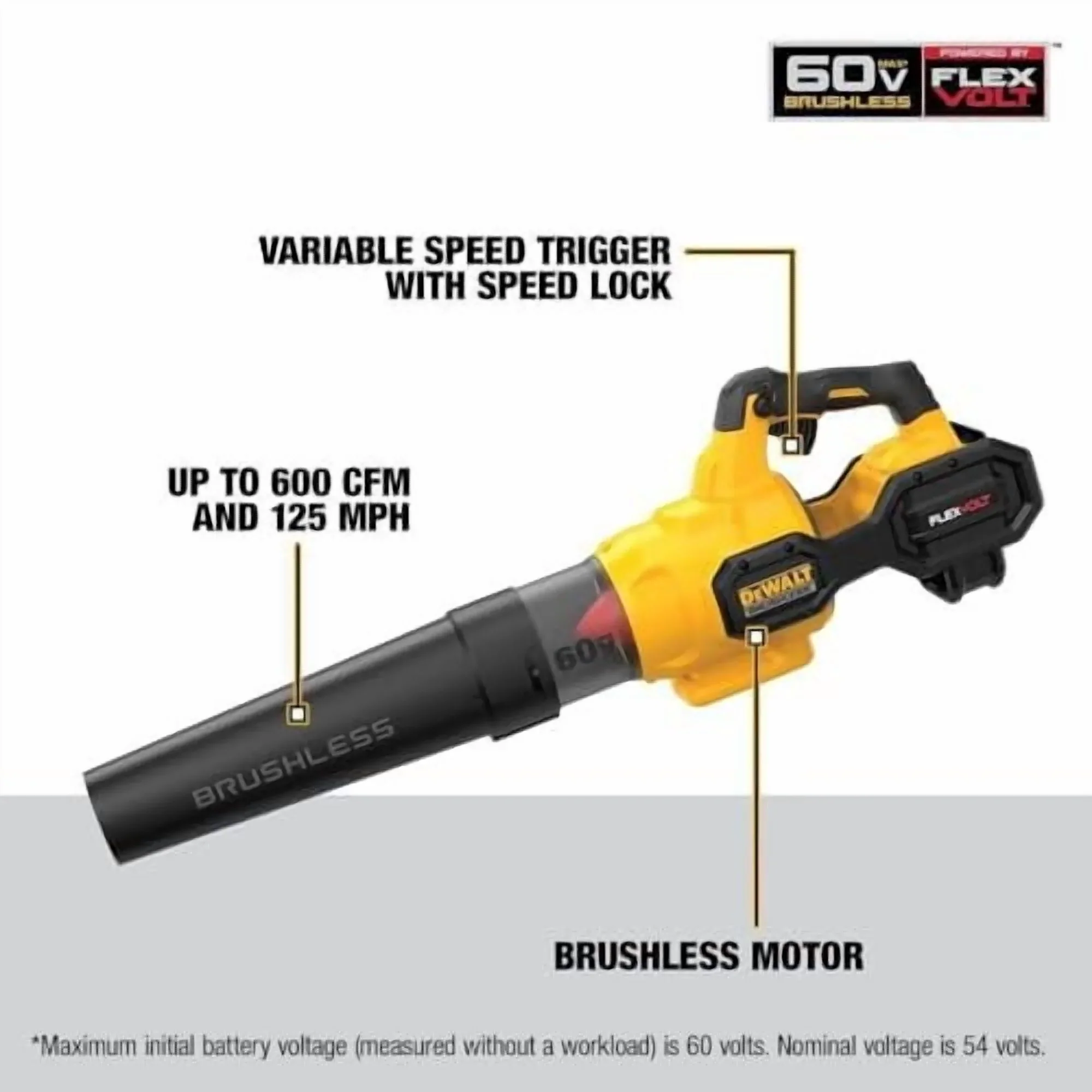 DeWalt Flexvolt 125 mph 600 CFM 60 V Battery Handheld Leaf Blower Kit (Battery & Charger)