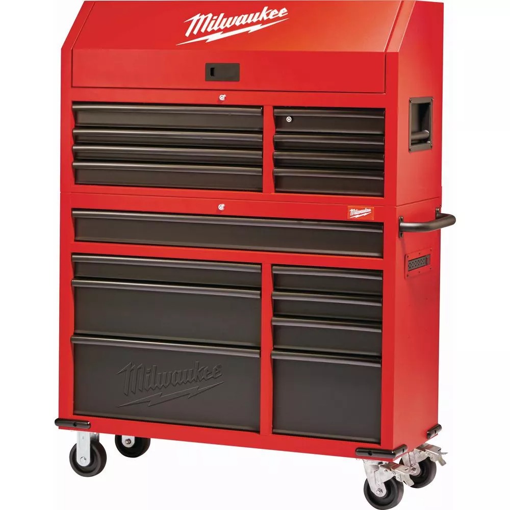 Coffre à outils en acier à 16 tiroirs de 46 po et ensemble d'armoire roulante, rouge et noir mat texturé
