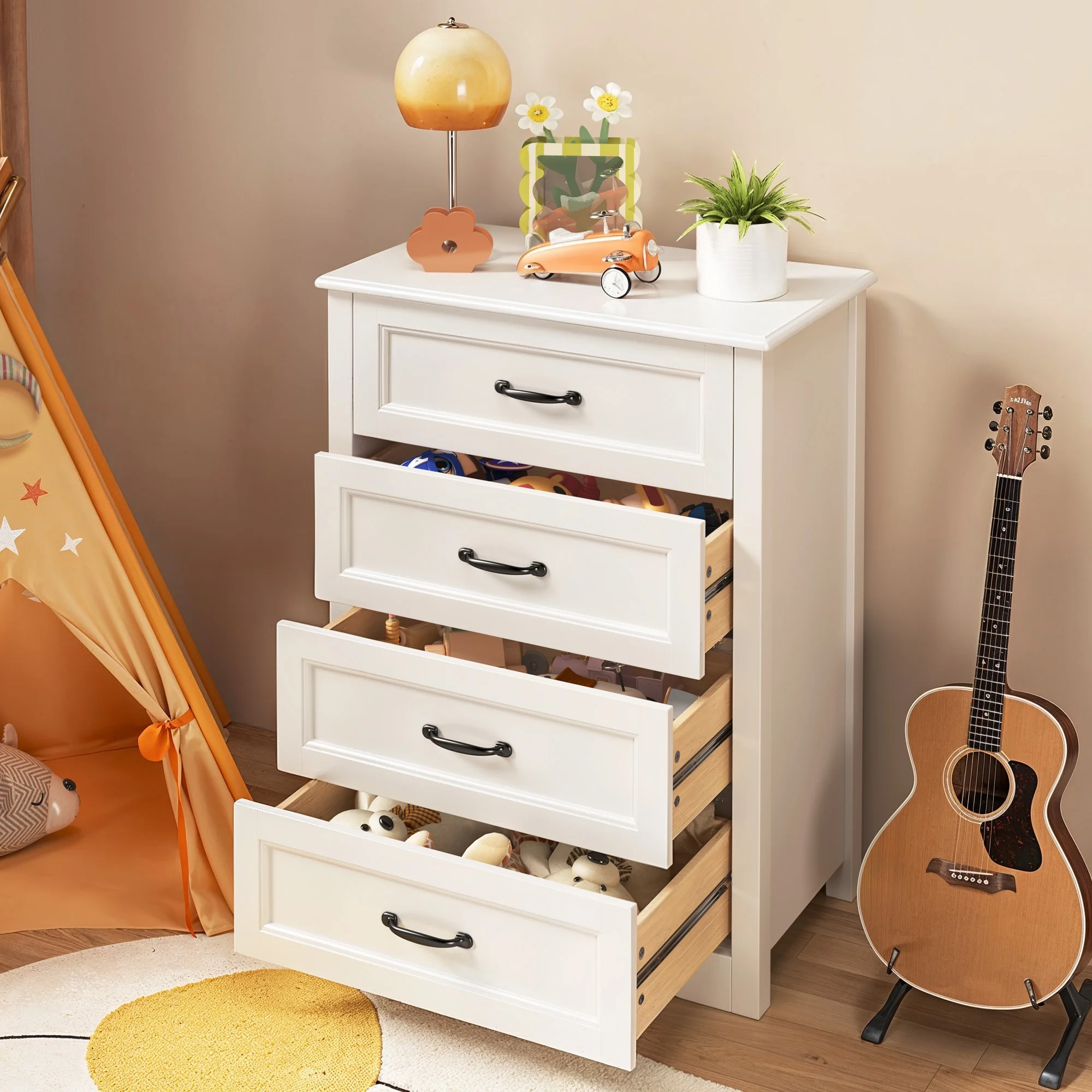 Bedroom Furniture Set Includes Queen Bed Frame, 4-Drawer Dresser Set of 2 3 Seat Futon Sofa Modern Storage Solution for Stylish Home Decor - Image 6