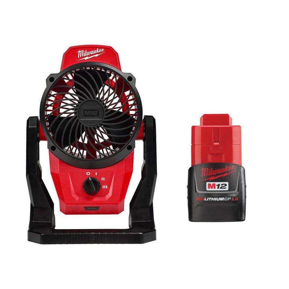Milwaukee 0820-20-48-11-2420 M12 12-Volt Lithium-Ion Cordless Jobsite Fan w/M12 2.0 Ah Compact Battery Pack