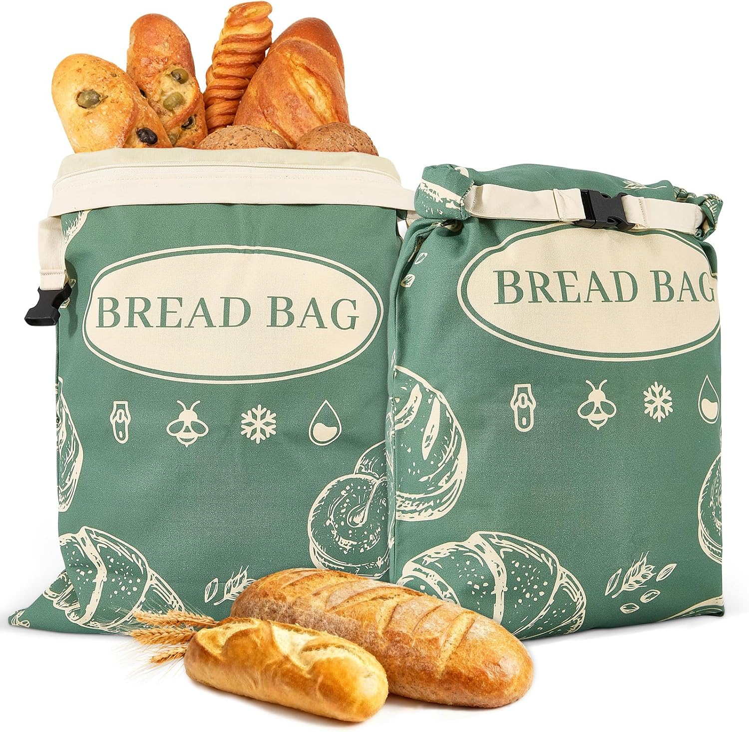 2 Pack Zippered Beeswax Bread Bags 17×13 Inch Large Cotton Sourdough Bread Bags Reusable Bread Storage Bags for Homemade Bread Freezer Safe for Bagel Croissant & Baguette Kitchen Baking Supplies