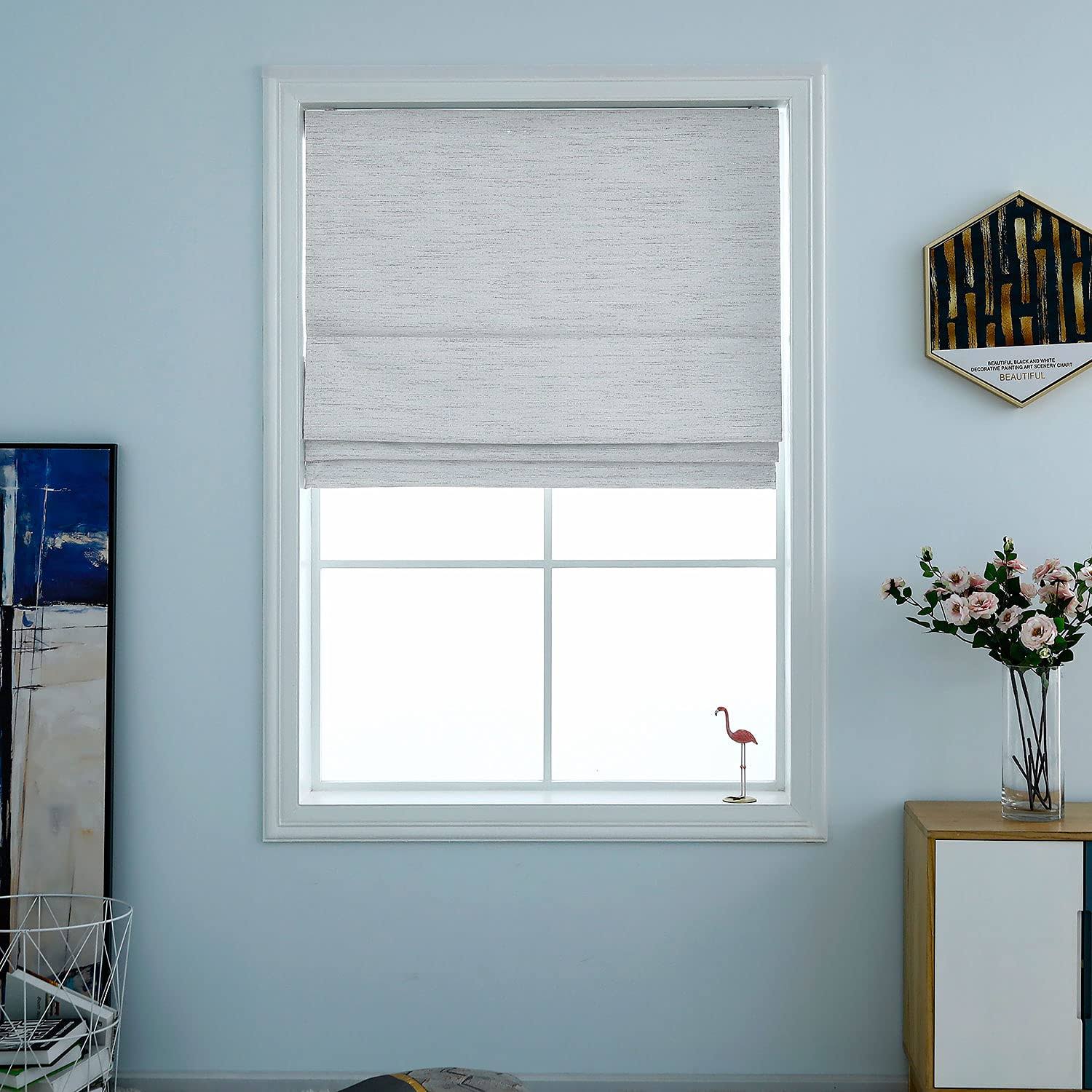 Belmar Washable Cordless 100% Blackout Woven Fabric Roman Shades for Windows Pull-Down Blind for Home, Bedroom, Living Room, Kitchen, Two Tone Color