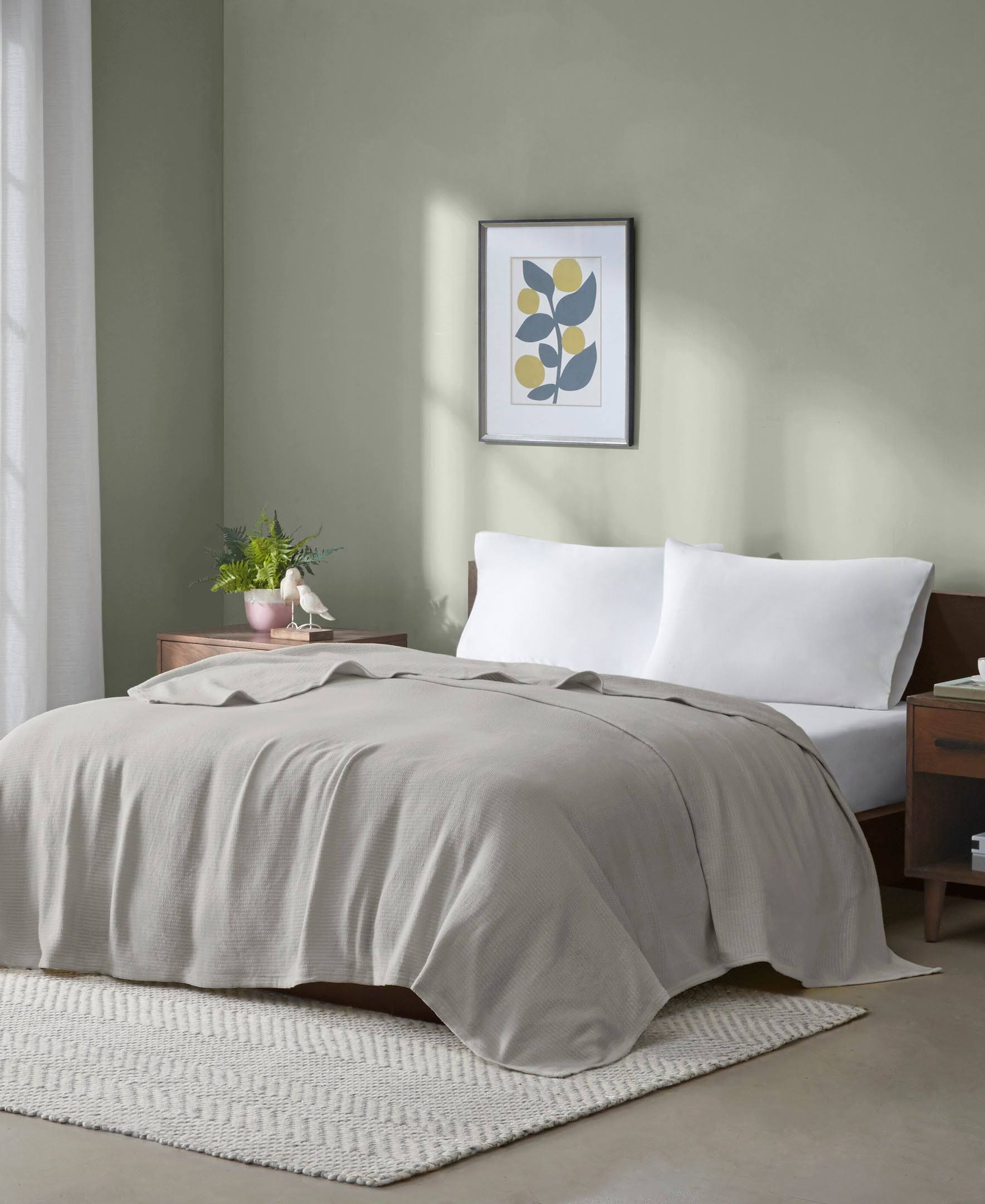 Madison Park - Freshspun Basketweave Cotton Blanket - Grey - Twin