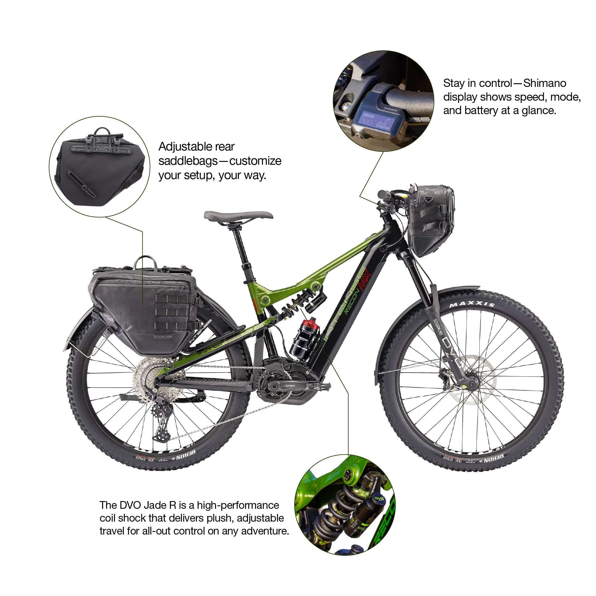 RECON MX Adventure Adult S/M Electric Mountain Bike with Steps E7000 Motor, 11-Speed Gears, 27.5" Wheels, Suspension, 504 Wh Integrated Battery, Custom Rack and Bag Set Included - Image 6