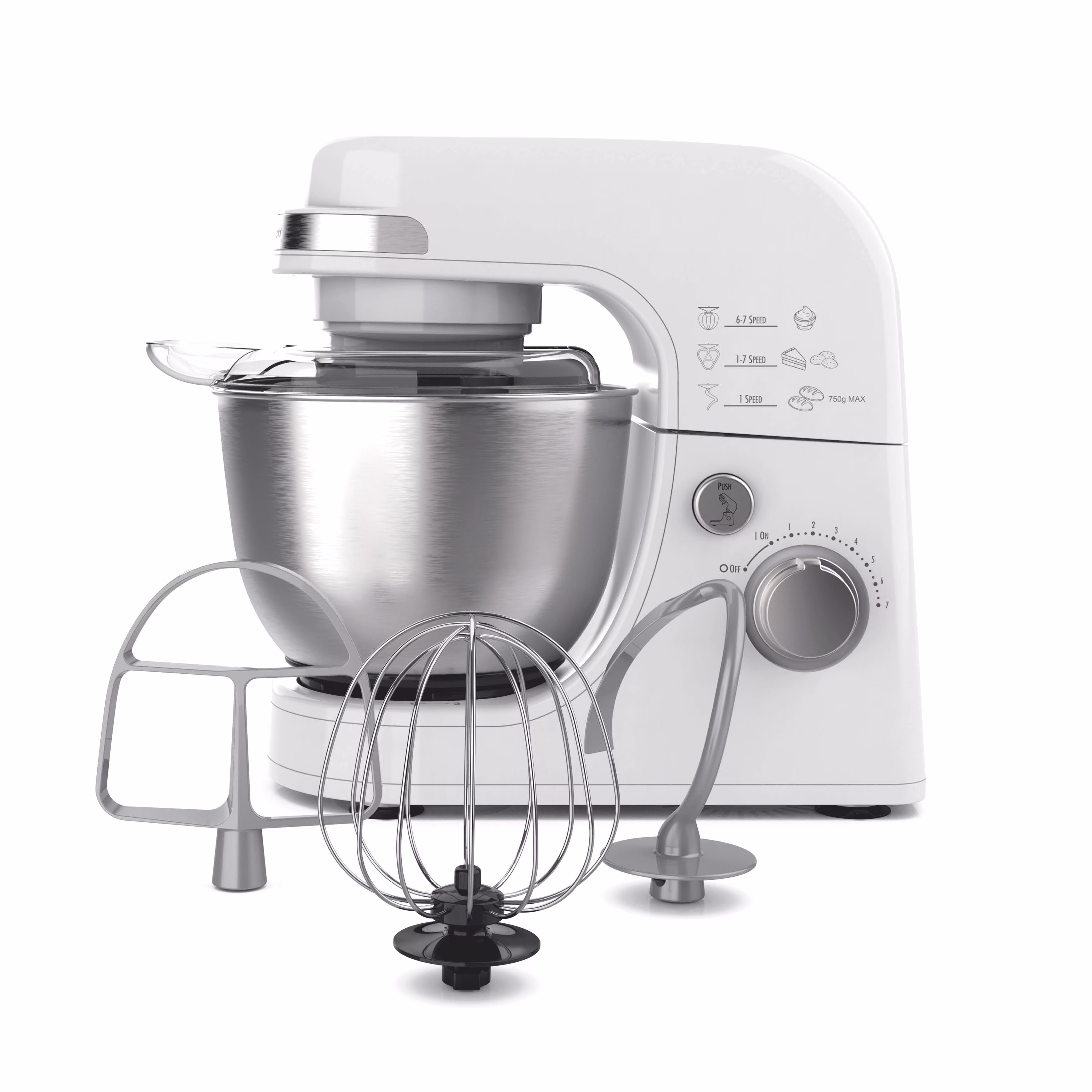 4 Quart Stand Mixer for Kitchen, 7 Speeds, Tilt-Head, Dough Hook, Whisk Flat Beater, White(White)