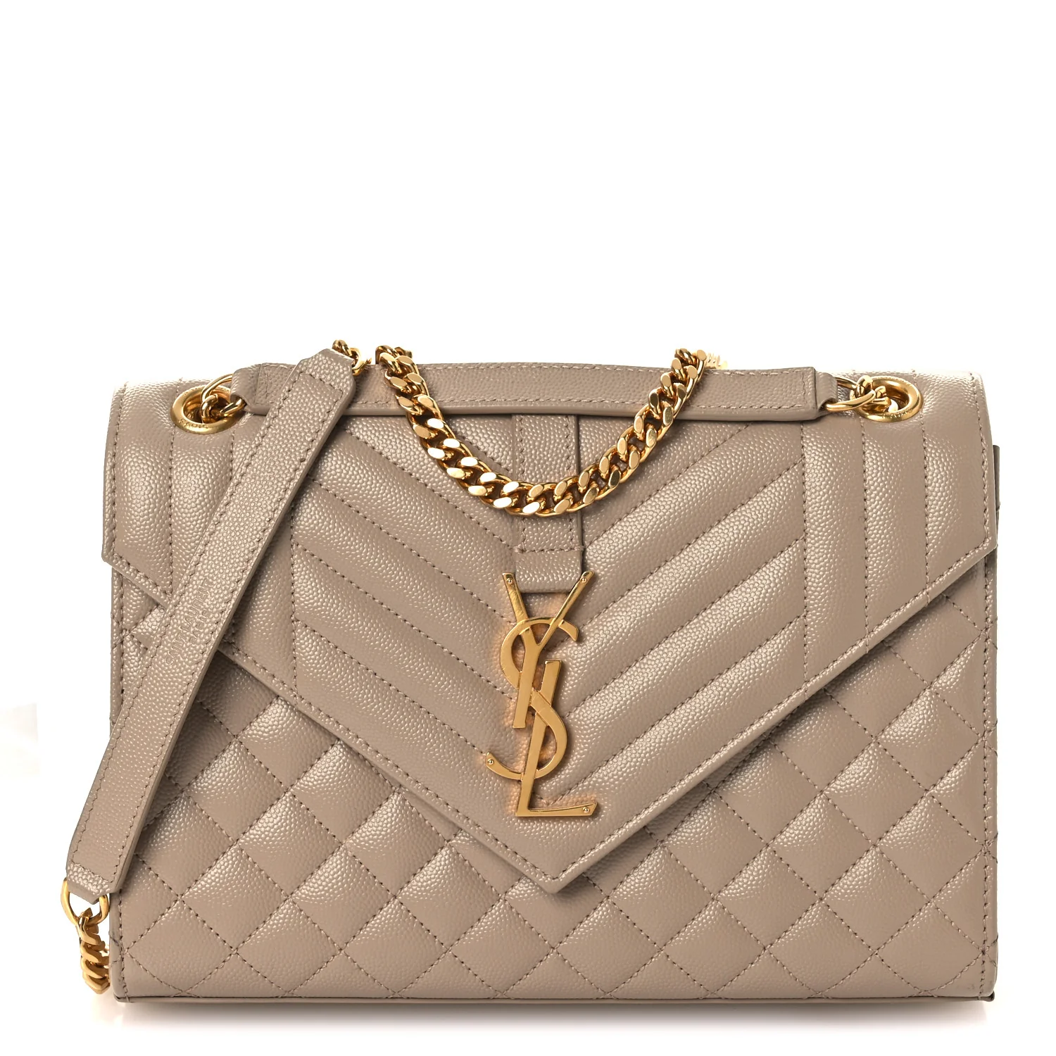 Grain De Poudre Textured Mixed Matelasse Medium Triquilt Monogram Satchel Dark Beige