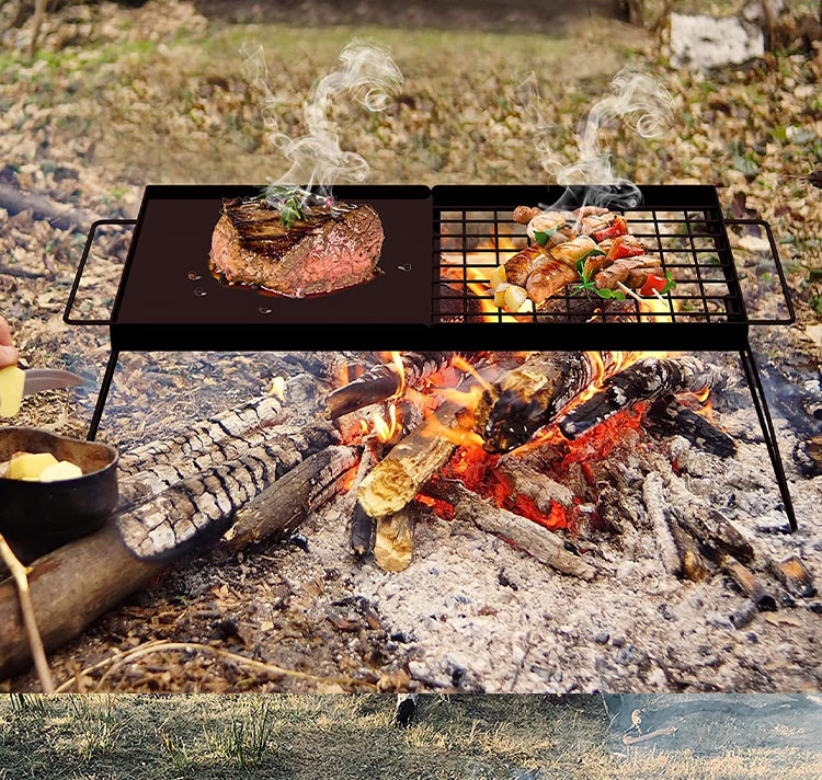 Modern Heavy Duty Steel Powder Coated Folding Camping Cooking Grate Over Fire Pit Campfire BBQ Grill