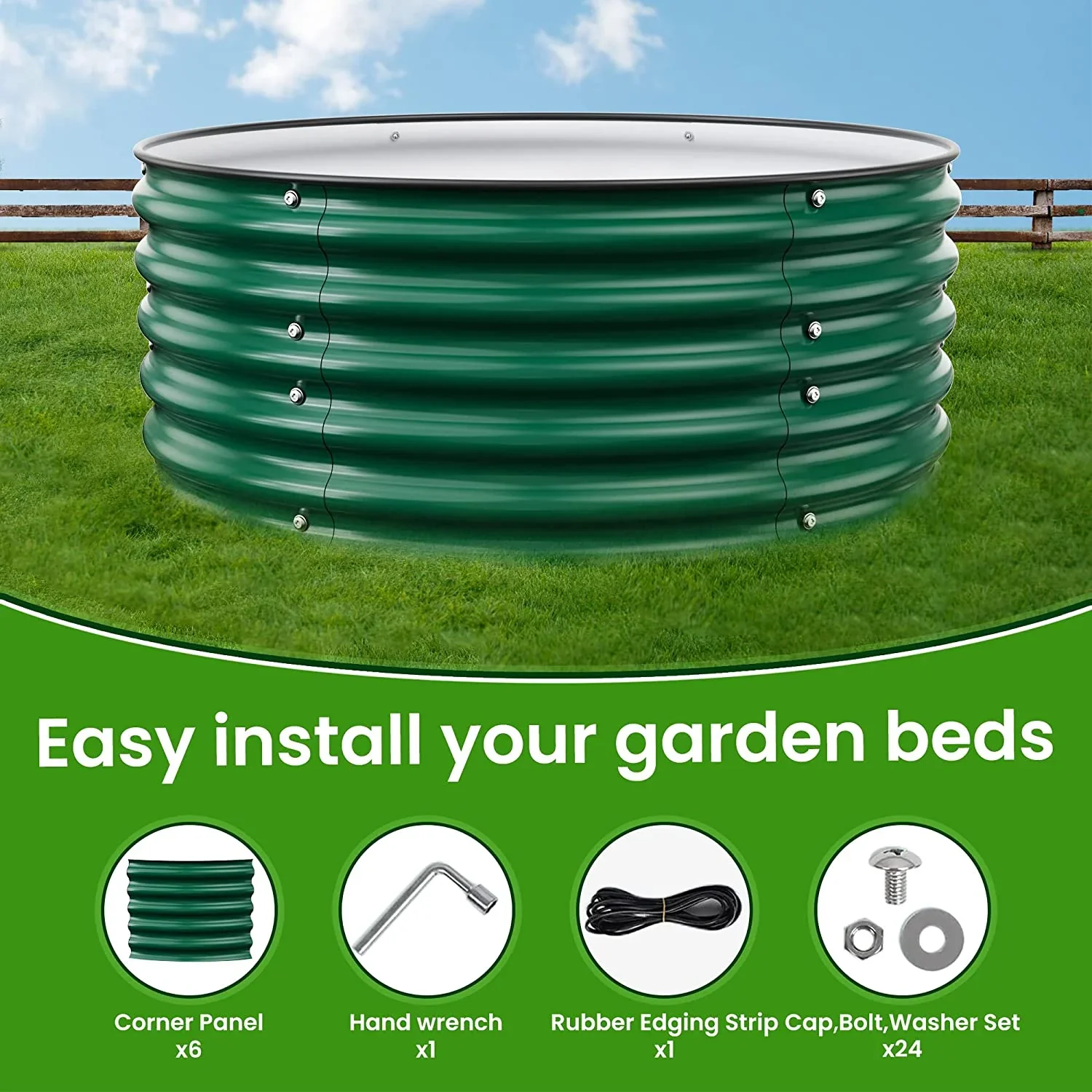 Mocogarden 17 Tall Metal Raised Garden Bed 42 Round Outdoors Galvanized Planter Raised Bed Box with Anti-Rust Paint for Planting Vegetables and Herb(Deep Green)
