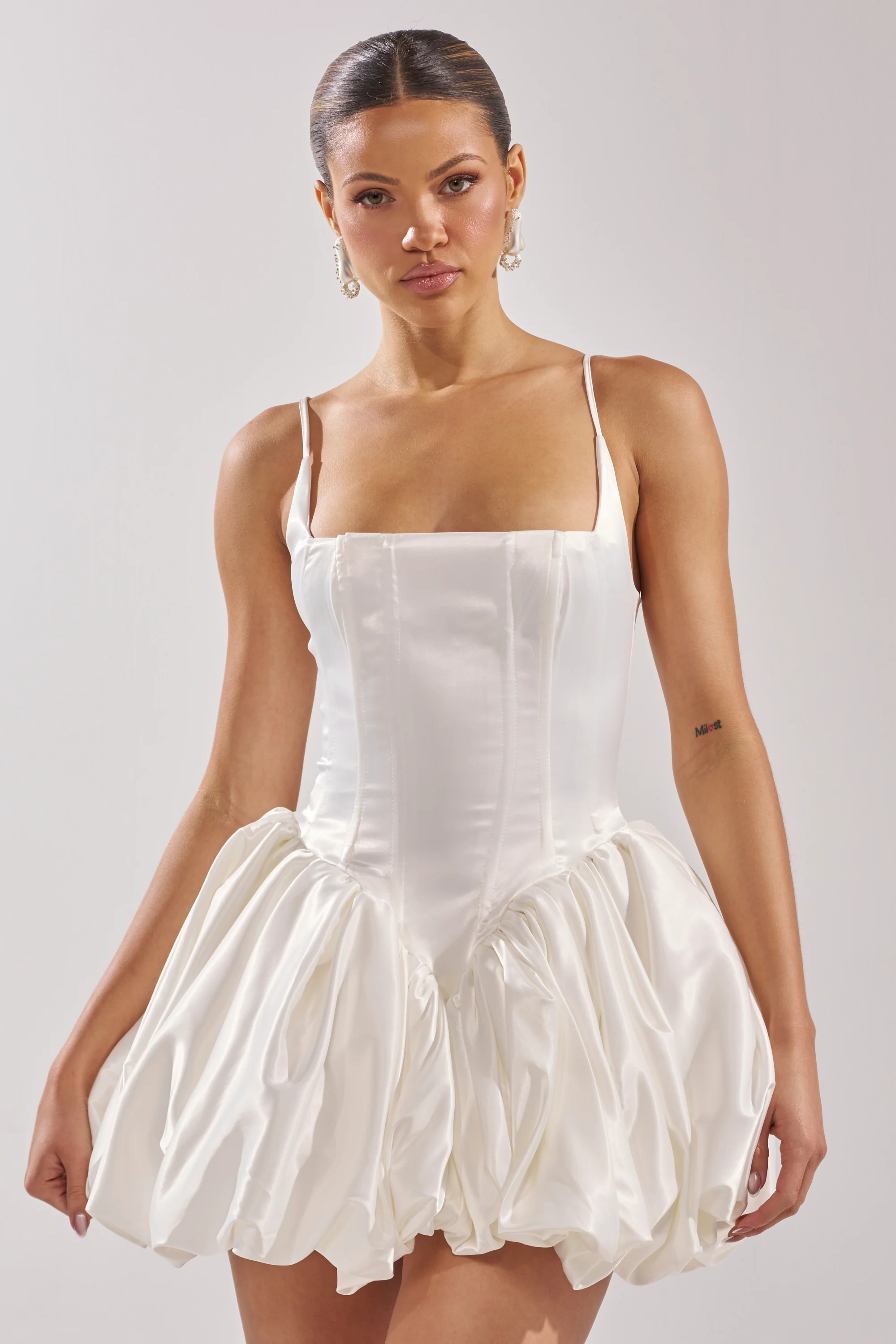 JULIET SATIN MINI DRESS IN IVORY - Akira Store