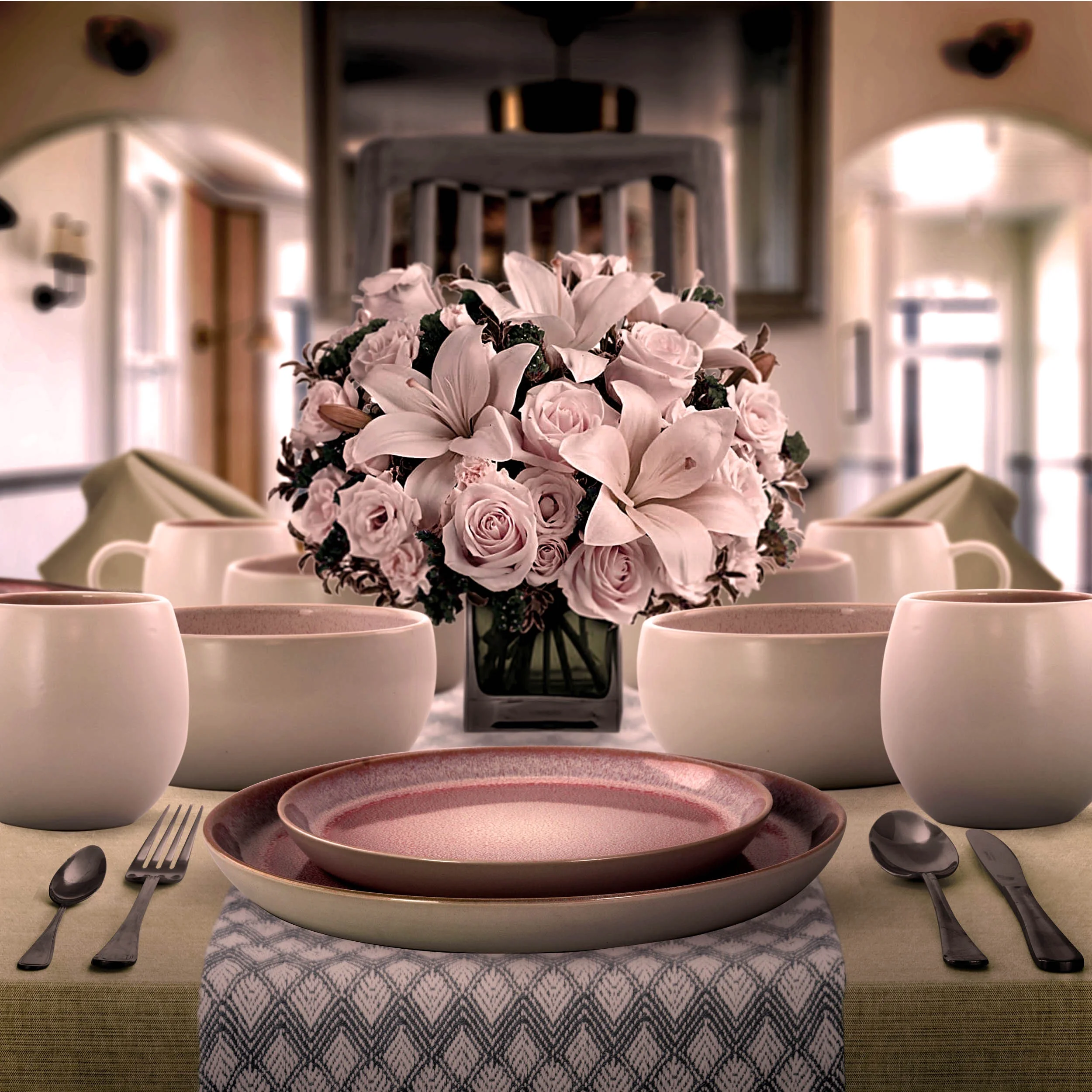 Elama Mocha Mauve 16 Piece Stoneware Dinnerware Set in Purple