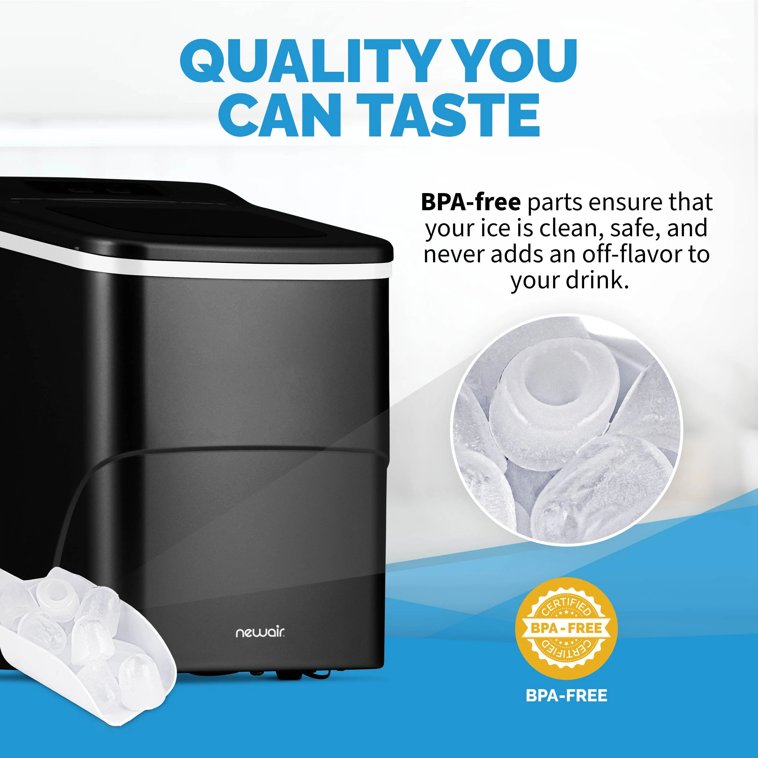 Newair Countertop Bullet Ice Maker in Matte Black or Metallic Silver, 26 lbs/Day