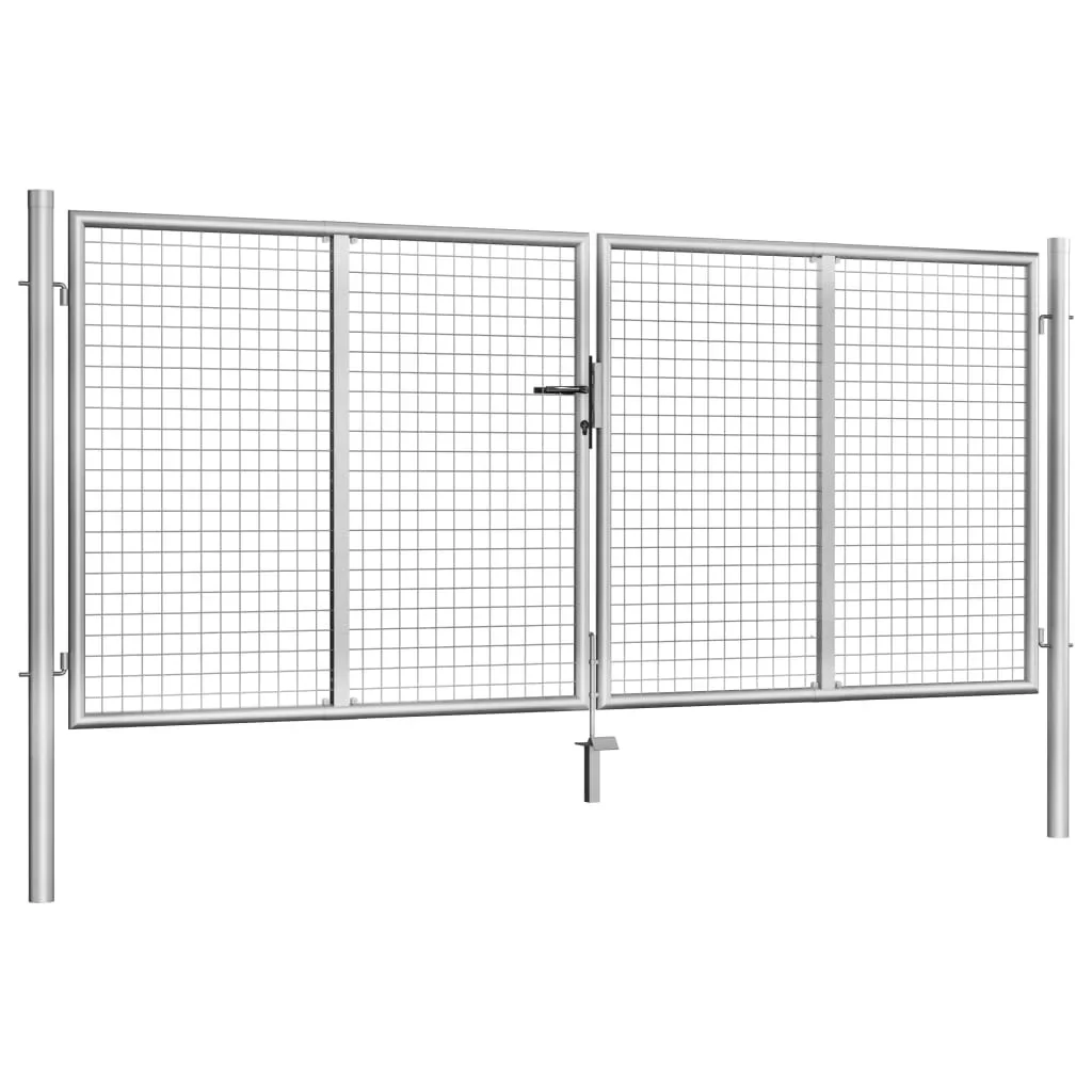 vidaXL Garden Gate Fence Wall Privacy Screen Fence Galvanized Steel Silver
