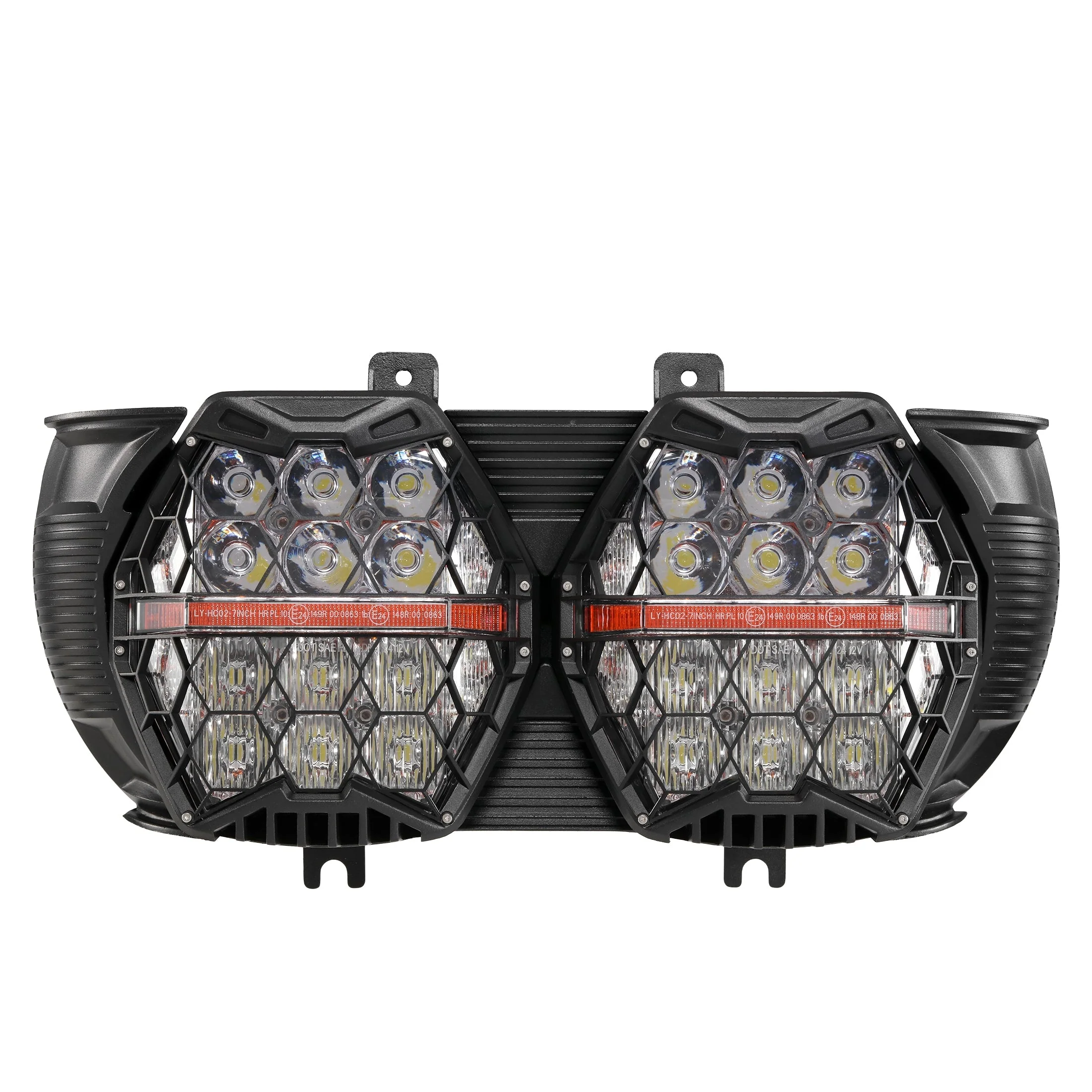 DOT Motorcycle LED Dual Headlight Assembly Amber DRL High/Low Beam Honeycomb for 2016-2019 Road Glide Ultra Fltru