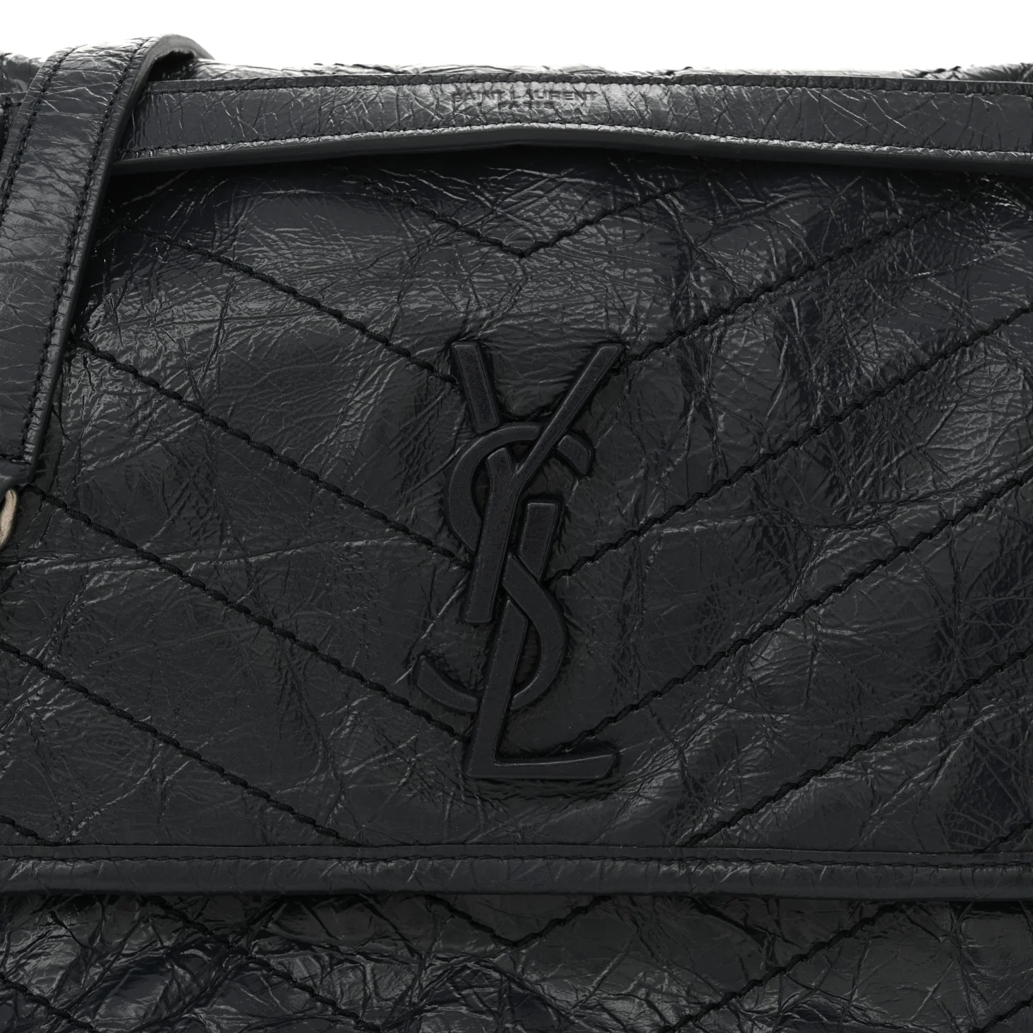 Crinkled Calfskin Matelasse Monogram Medium Niki Chain Satchel Deep Marine