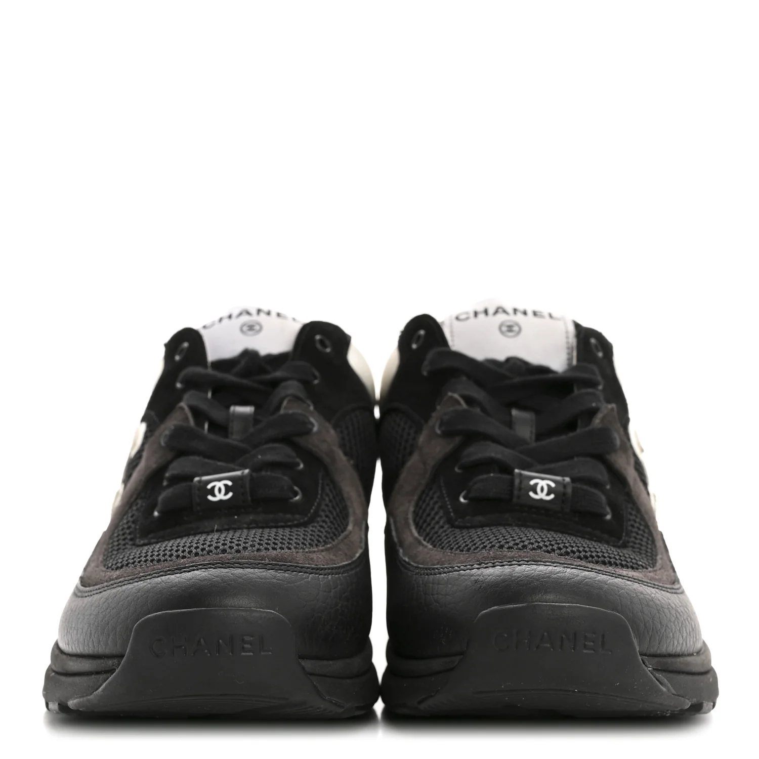 Mesh Suede Grained Calfskin Womens CC Sneakers 39.5 Black White