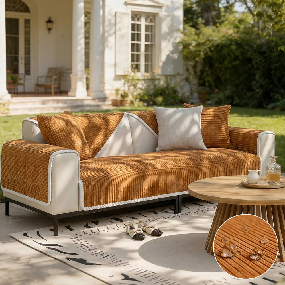 Waterproof Antimicrobial Simple Chenille Fabric Anti-scratch Outdoor Couch Cover