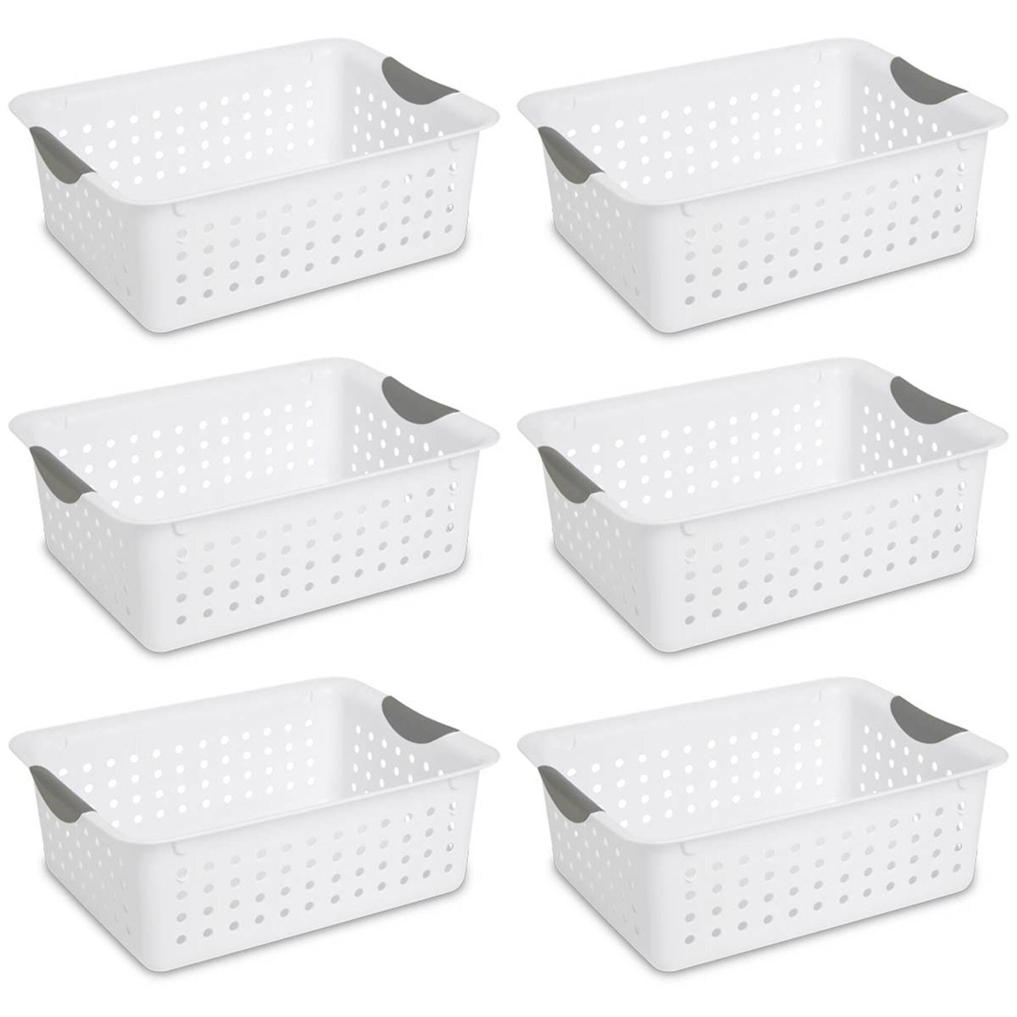 Sterilite Medium Ultra Plastic Storage Organizer Basket White 6 Pack 16248006