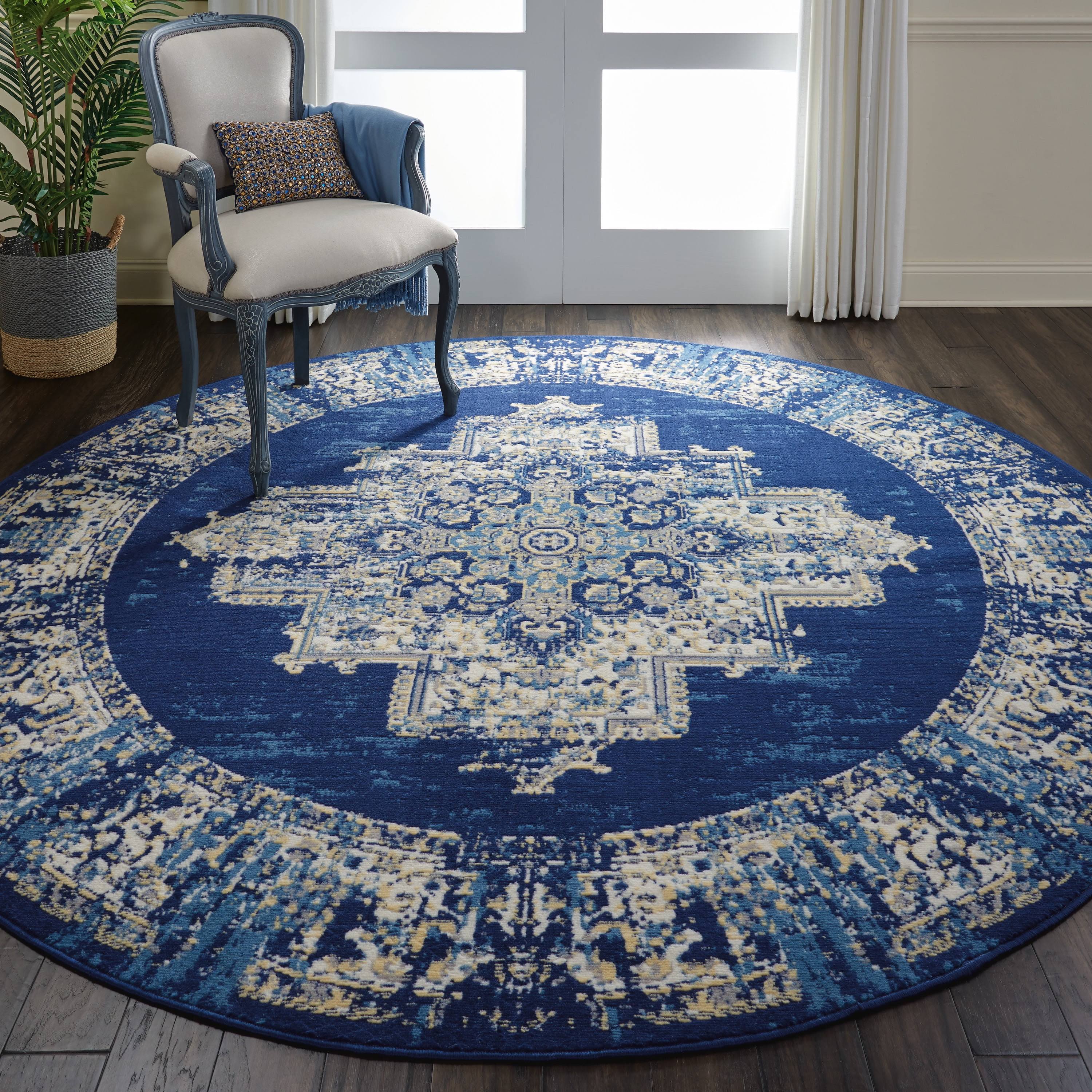 Nourison Grafix GRF14 Area Rug | Navy Blue | 8' Round