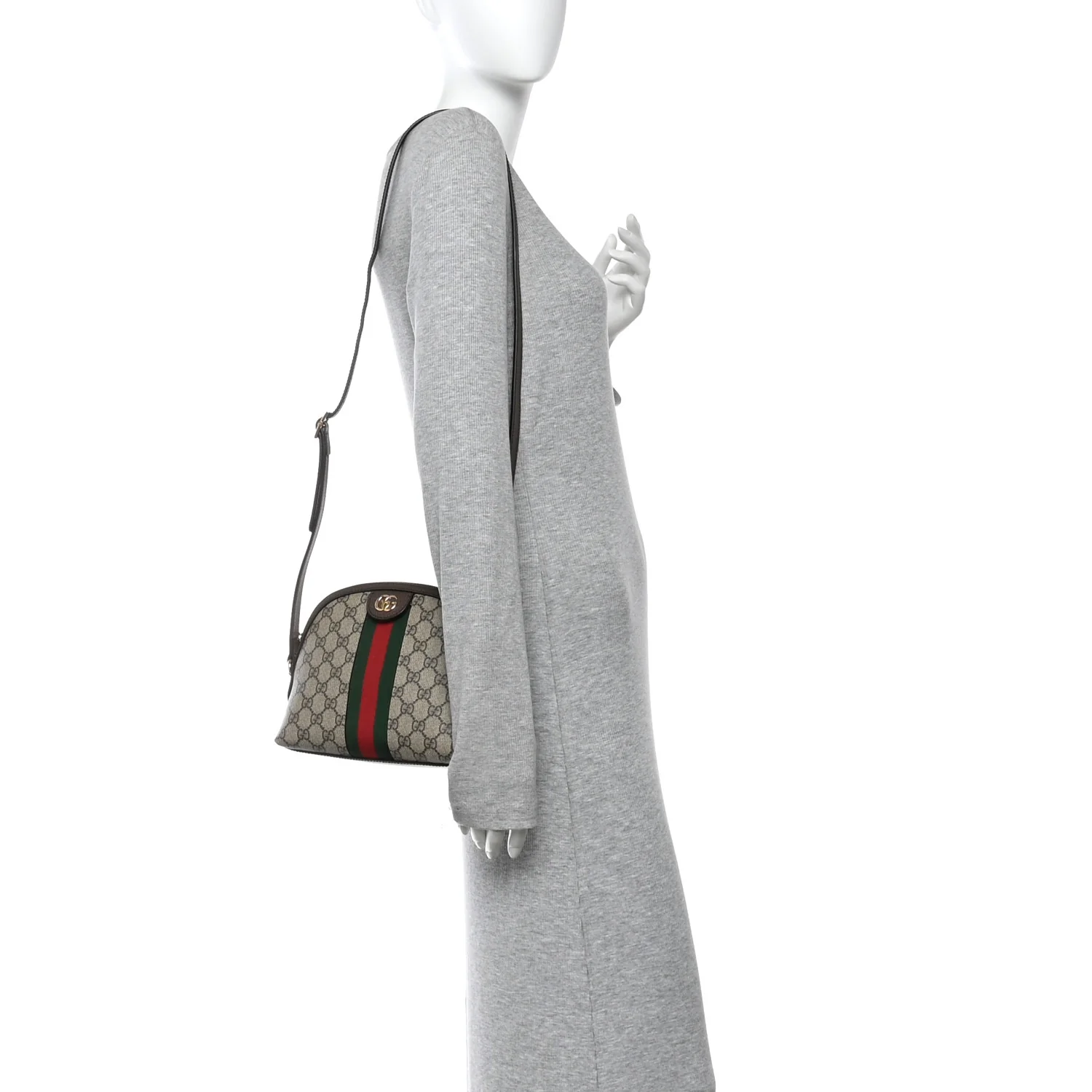 GG Supreme Monogram Textured Dollar Calfskin Web Small Ophidia Dome Shoulder Bag Beige Ebony New Acero