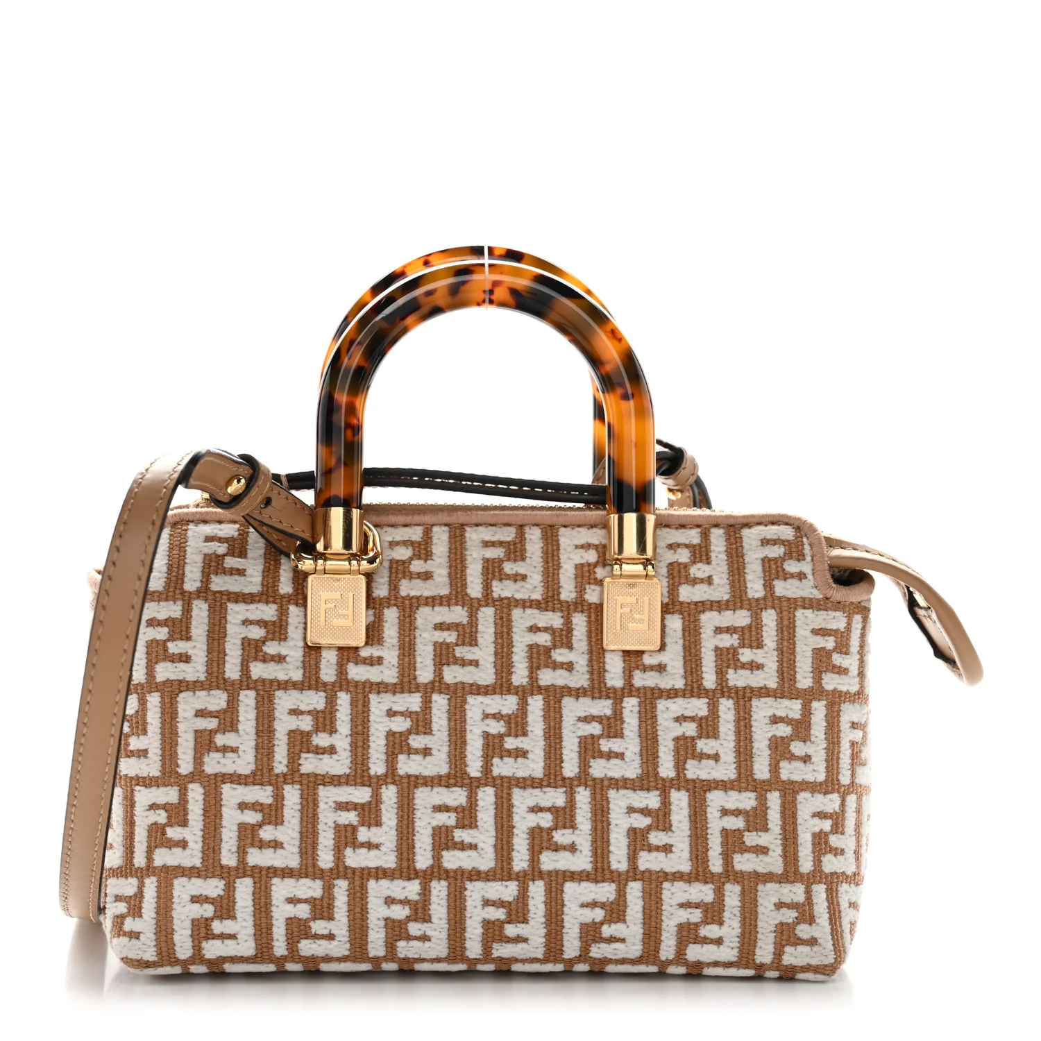 Raffia Chenille Vitello King Plexiglass Micro FF Mini By The Way Top Handle Boston Bag Naturale White
