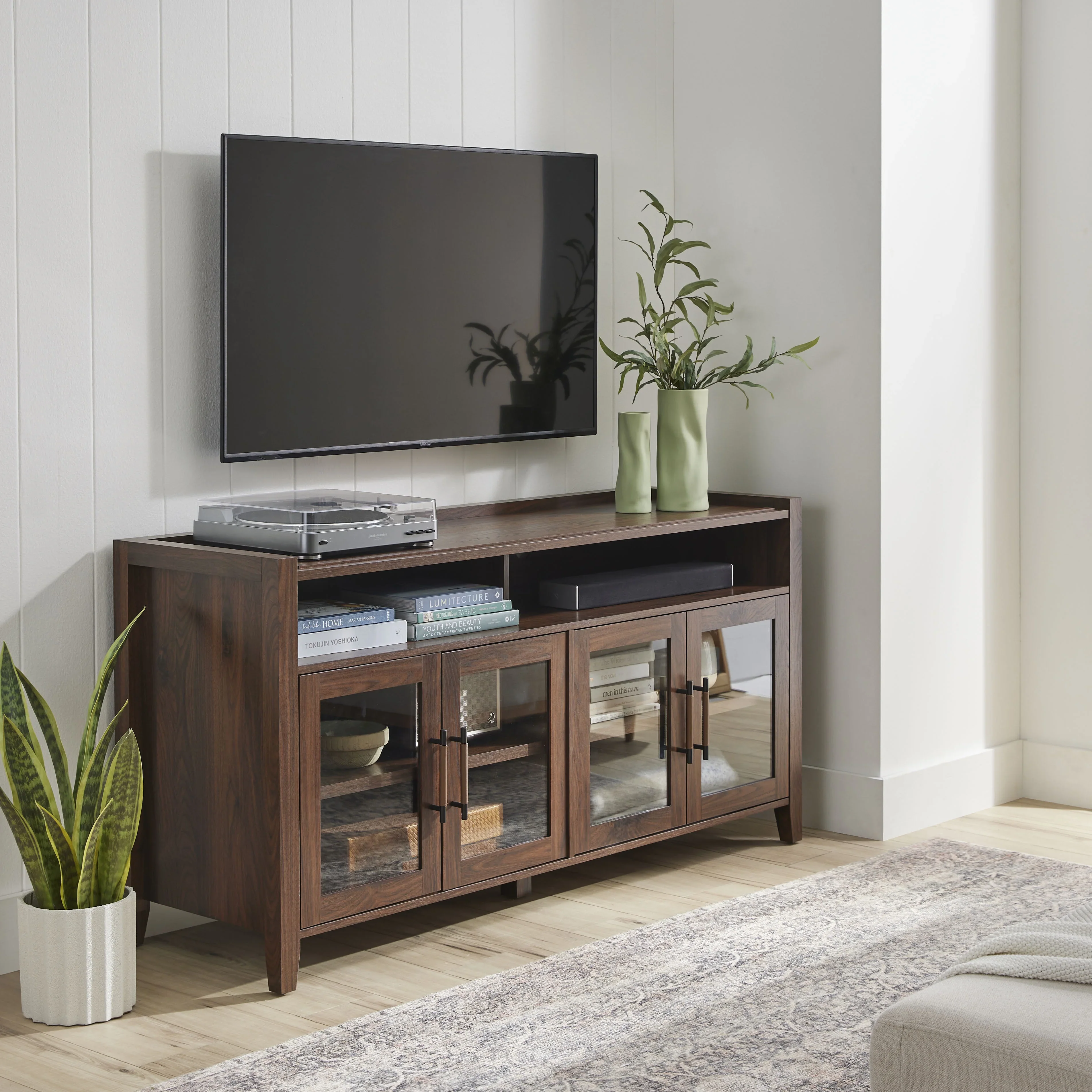 Better Homes & Gardens Reading Refined Farmhouse TV Stand for TVs up to 65, Walnut Finish